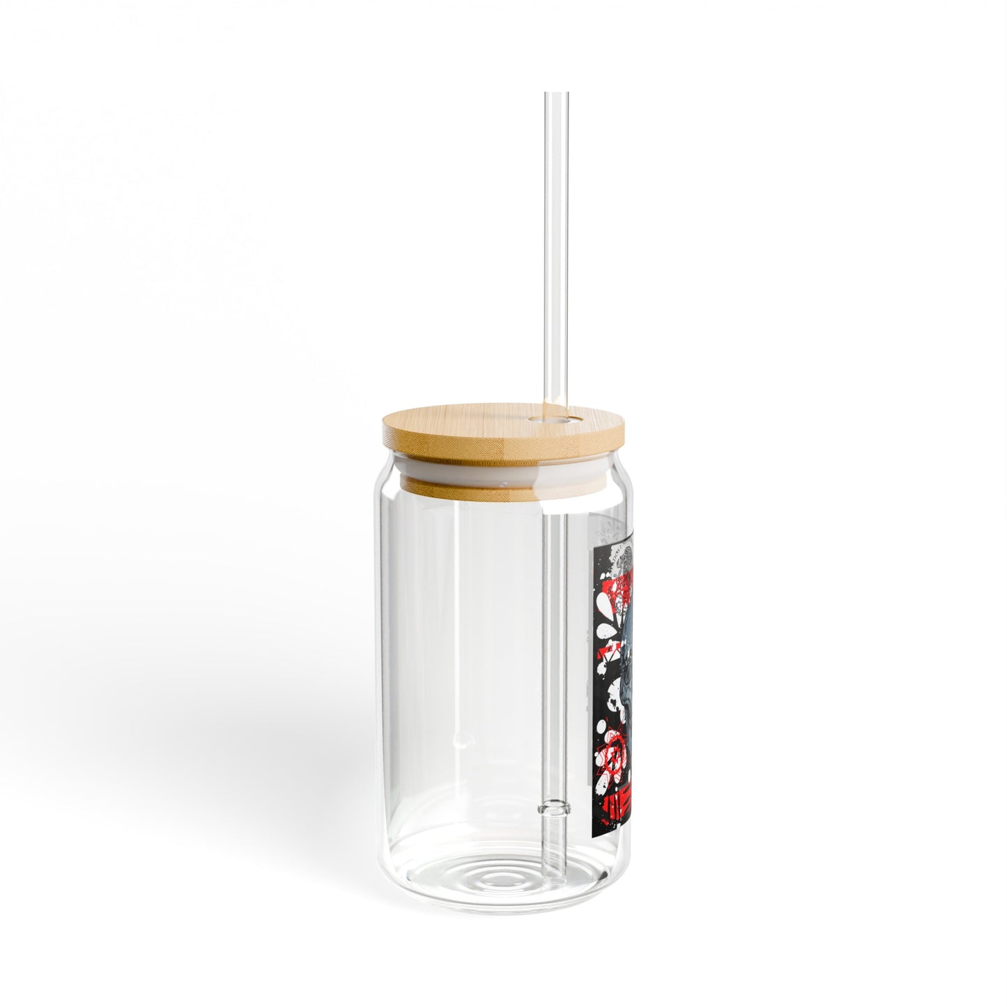 Mexico Skull 16oz Glass Can with Lid and Straw