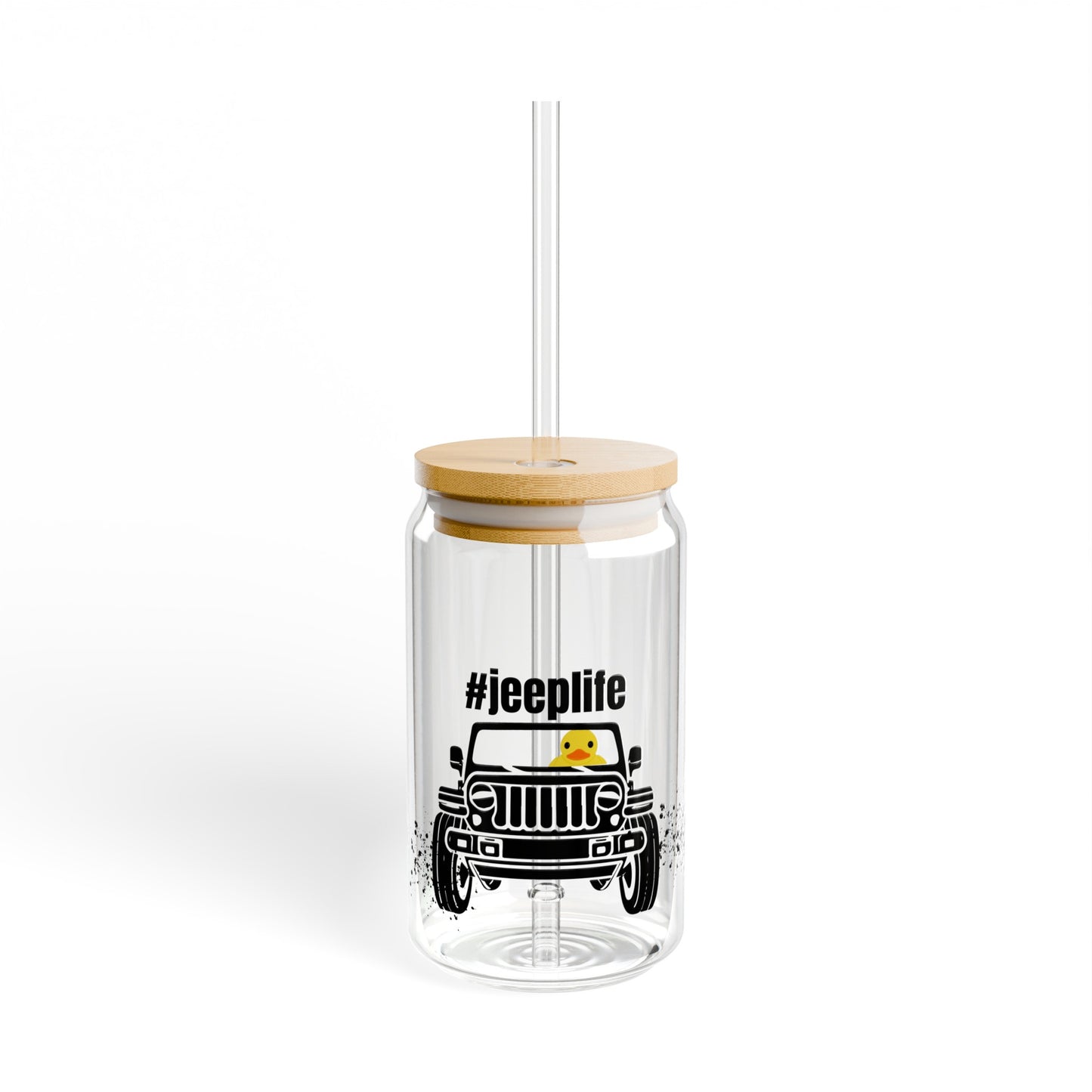 Duck Jeep Life 16oz Glass Can with Lid and Straw