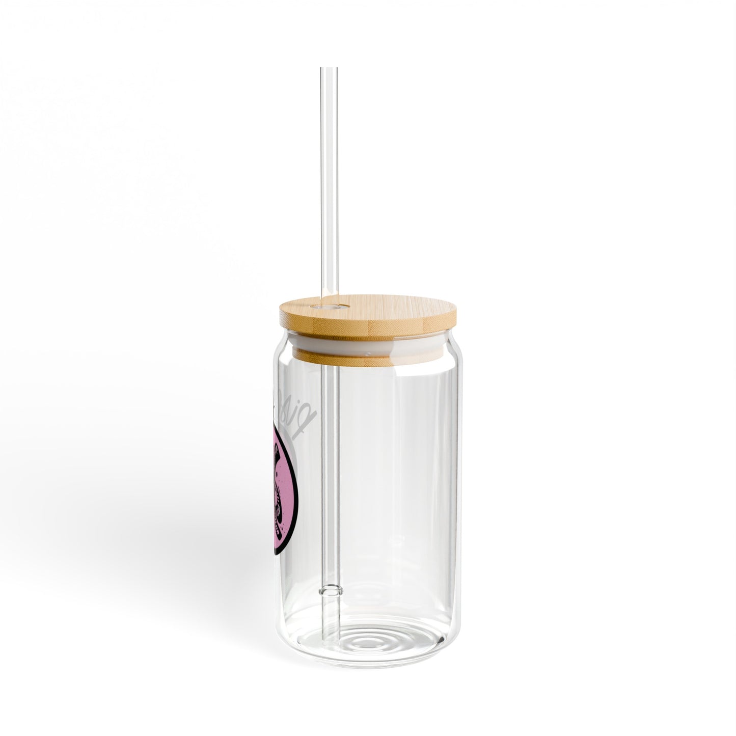 Pink and Black Pisces 16oz Glass Can with Lid and Straw