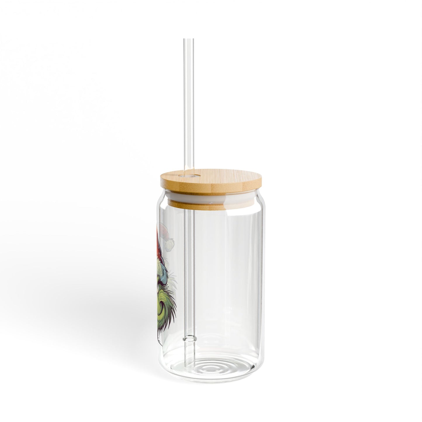 Grinchmas Glass Can with Lid and Straw