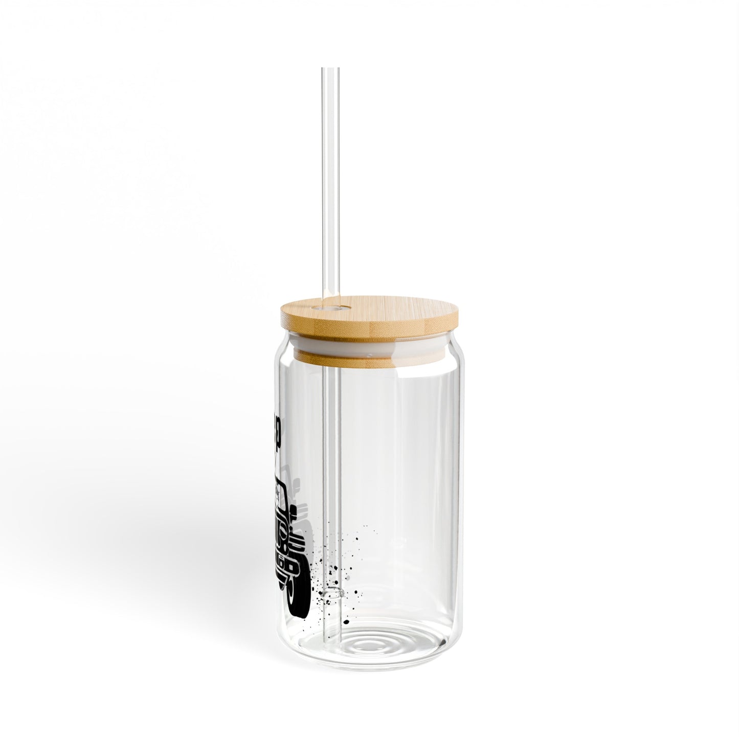 Black Jeep Girl 16oz Glass Can with Lid and Straw