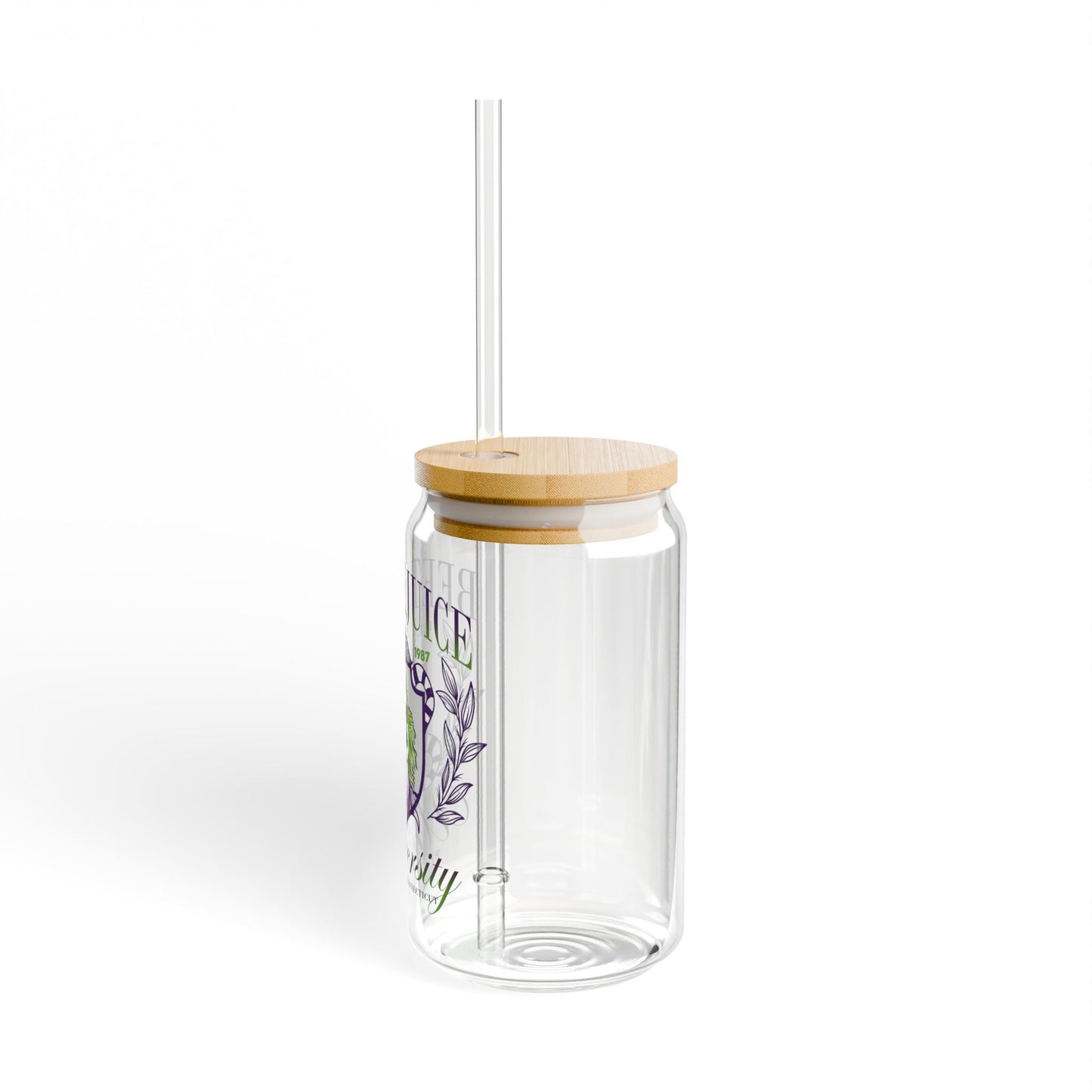 Bettlejuice University 16oz Glass Can with Lid and Straw