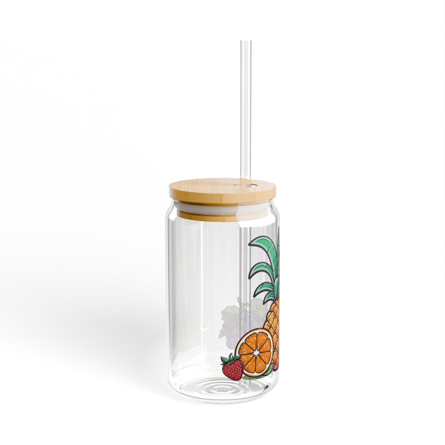Fruit Glass Can with Lid and Straw