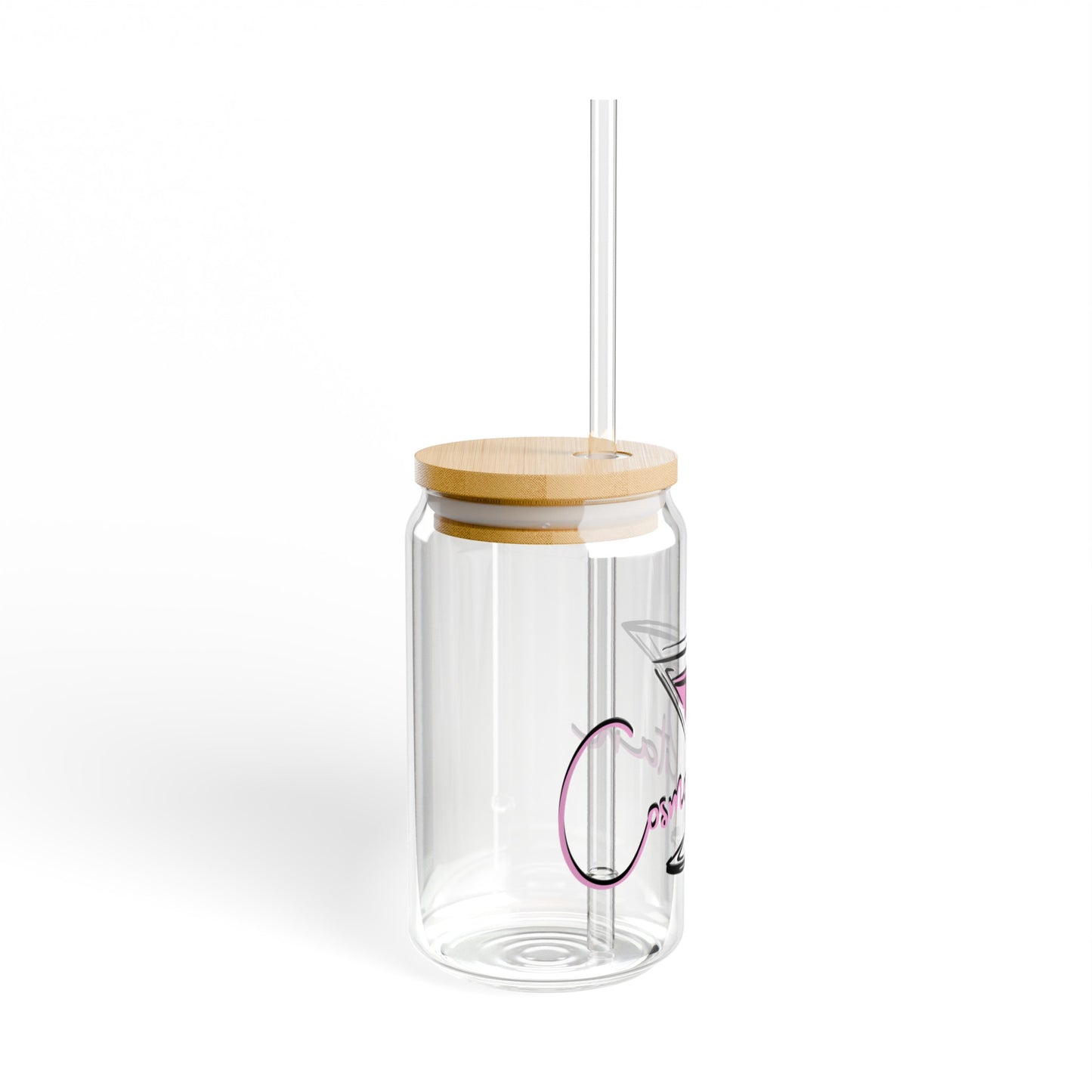 Cosmopolitan Drink 16oz Glass Can with Lid and Straw