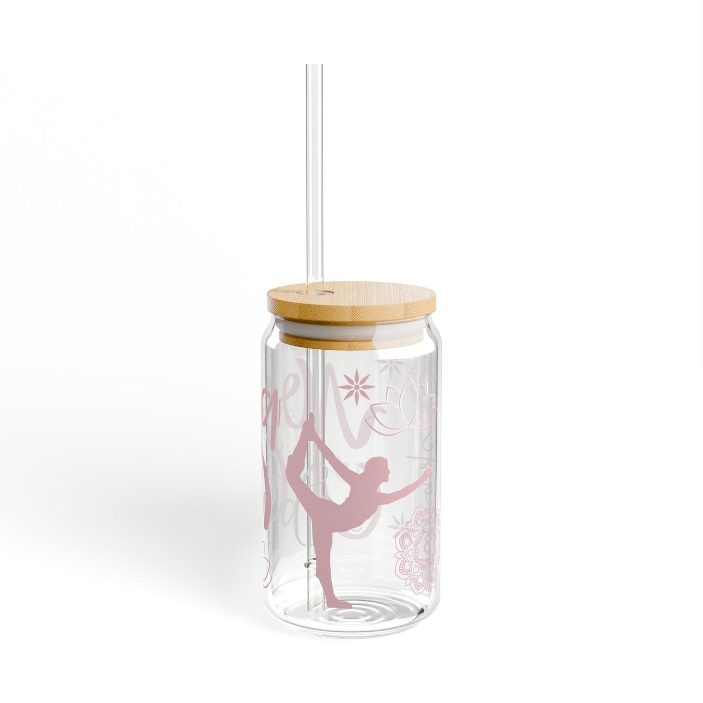 Yoga Love 16oz Glass Can with Lid and Straw