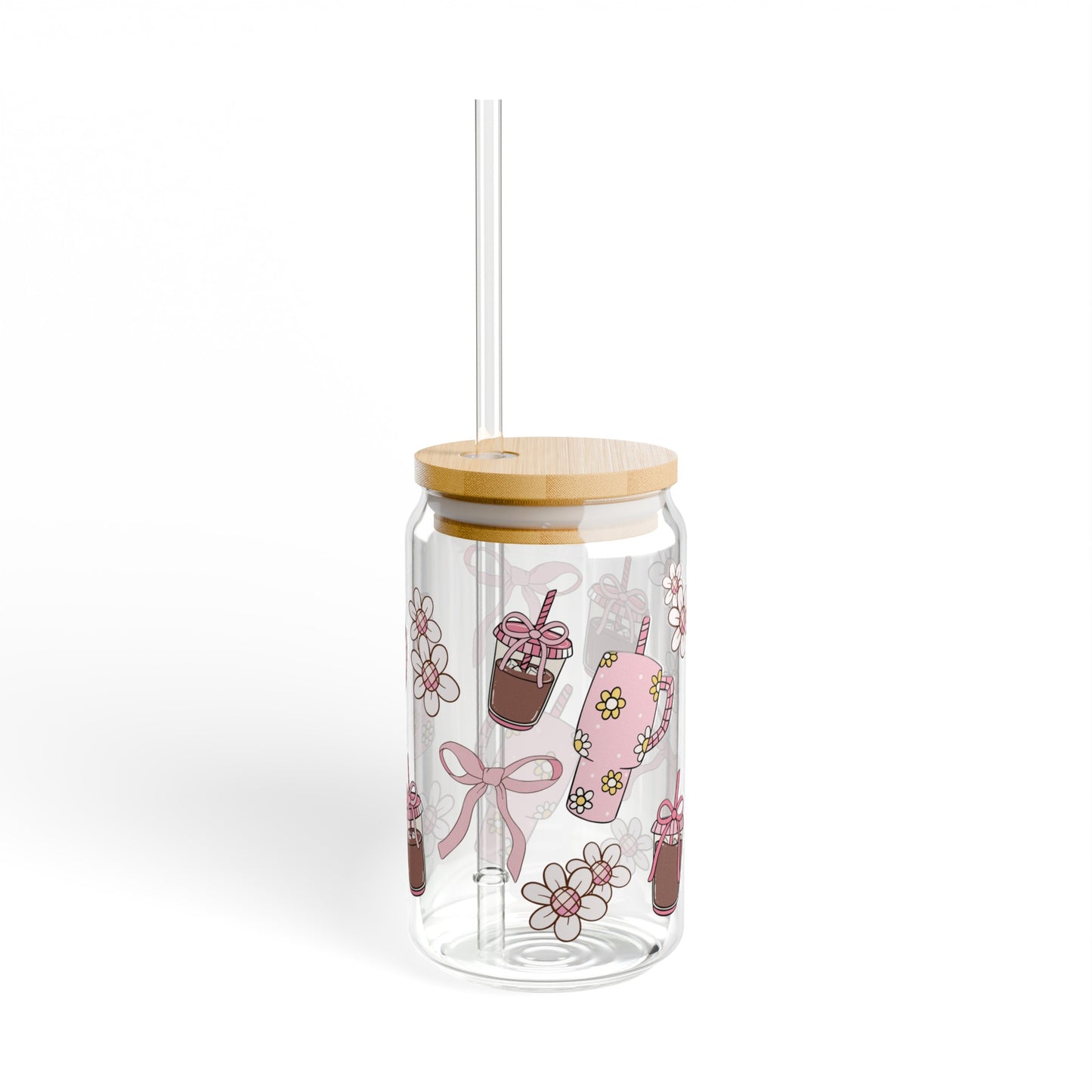 Drinks and Flowers 16oz Glass Can with Lid and Straw
