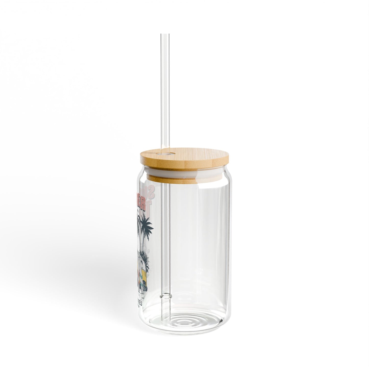 Summertime Glass Can with Lid and Straw