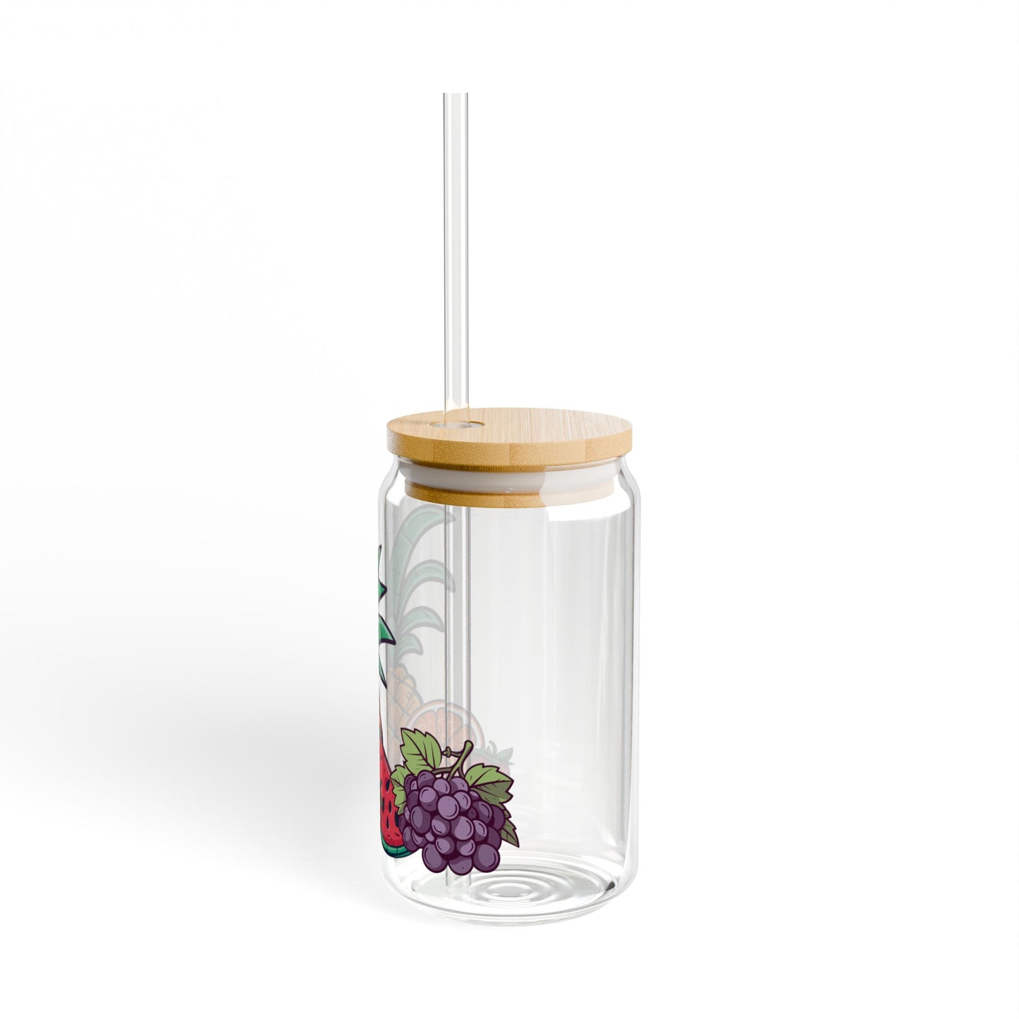 Fruit Glass Can with Lid and Straw