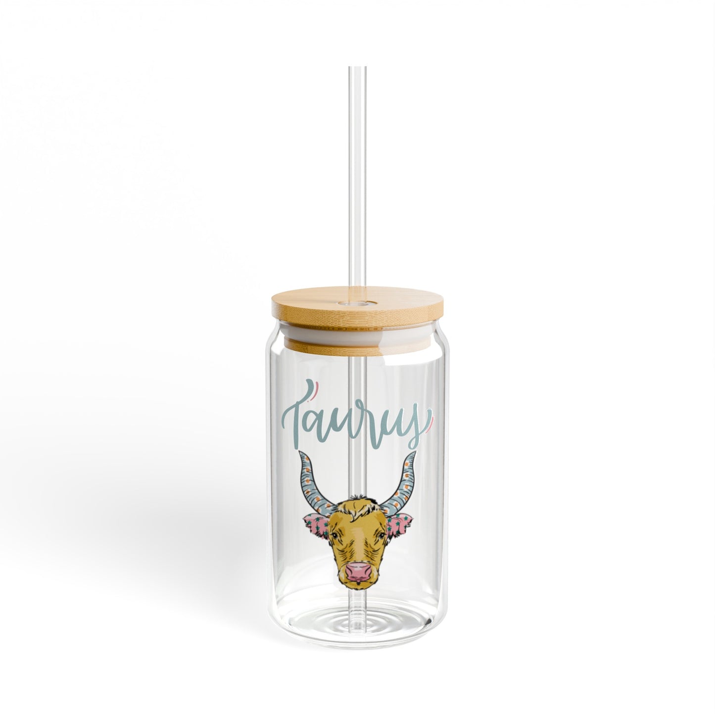 Taurus Astrology 16oz Glass Can with Lid and Straw
