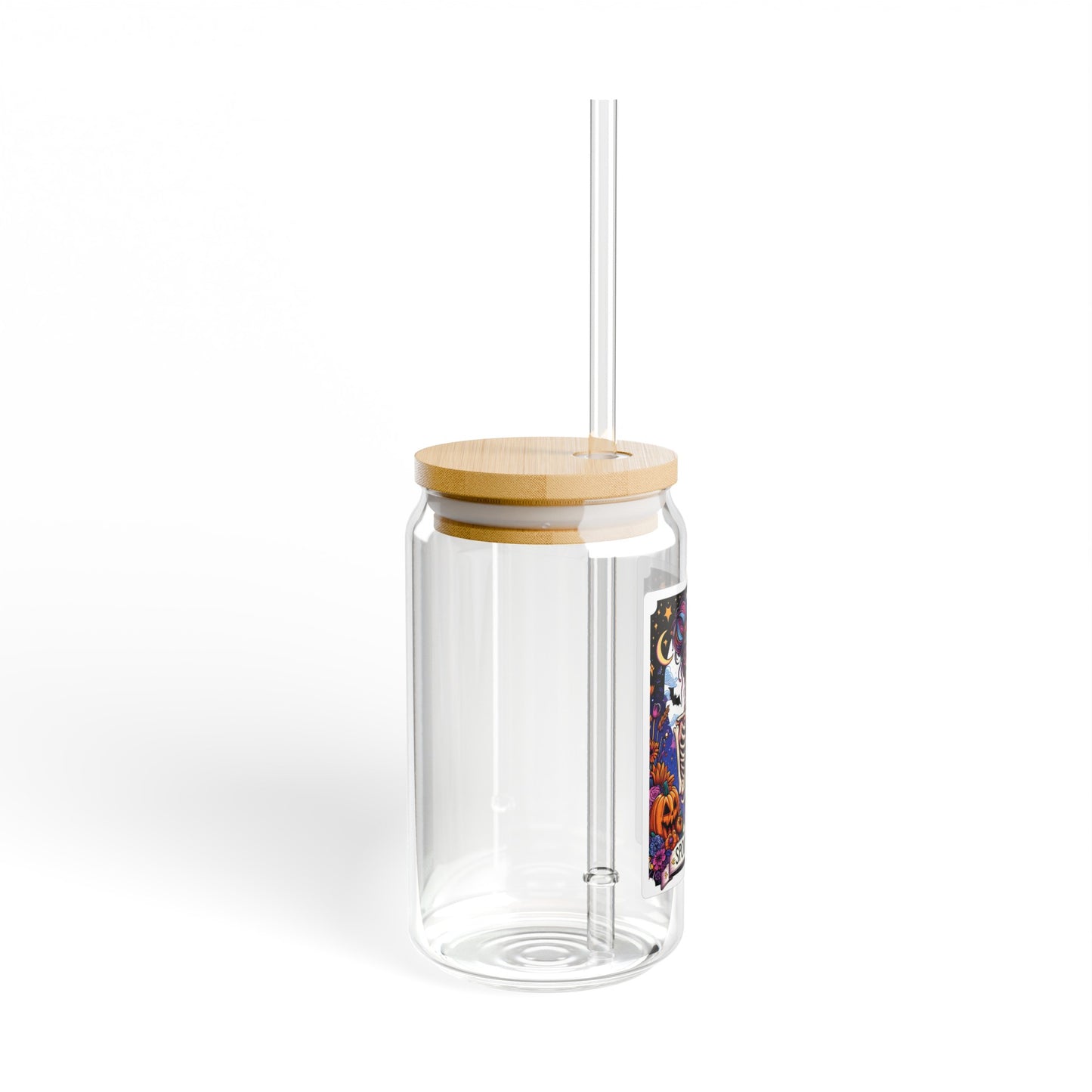 Spooky Mama Tarot 16oz Glass Can with Lid and Straw