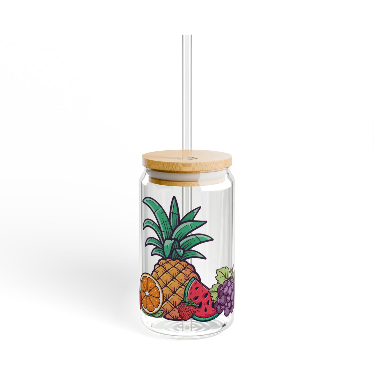 Fruit Glass Can with Lid and Straw