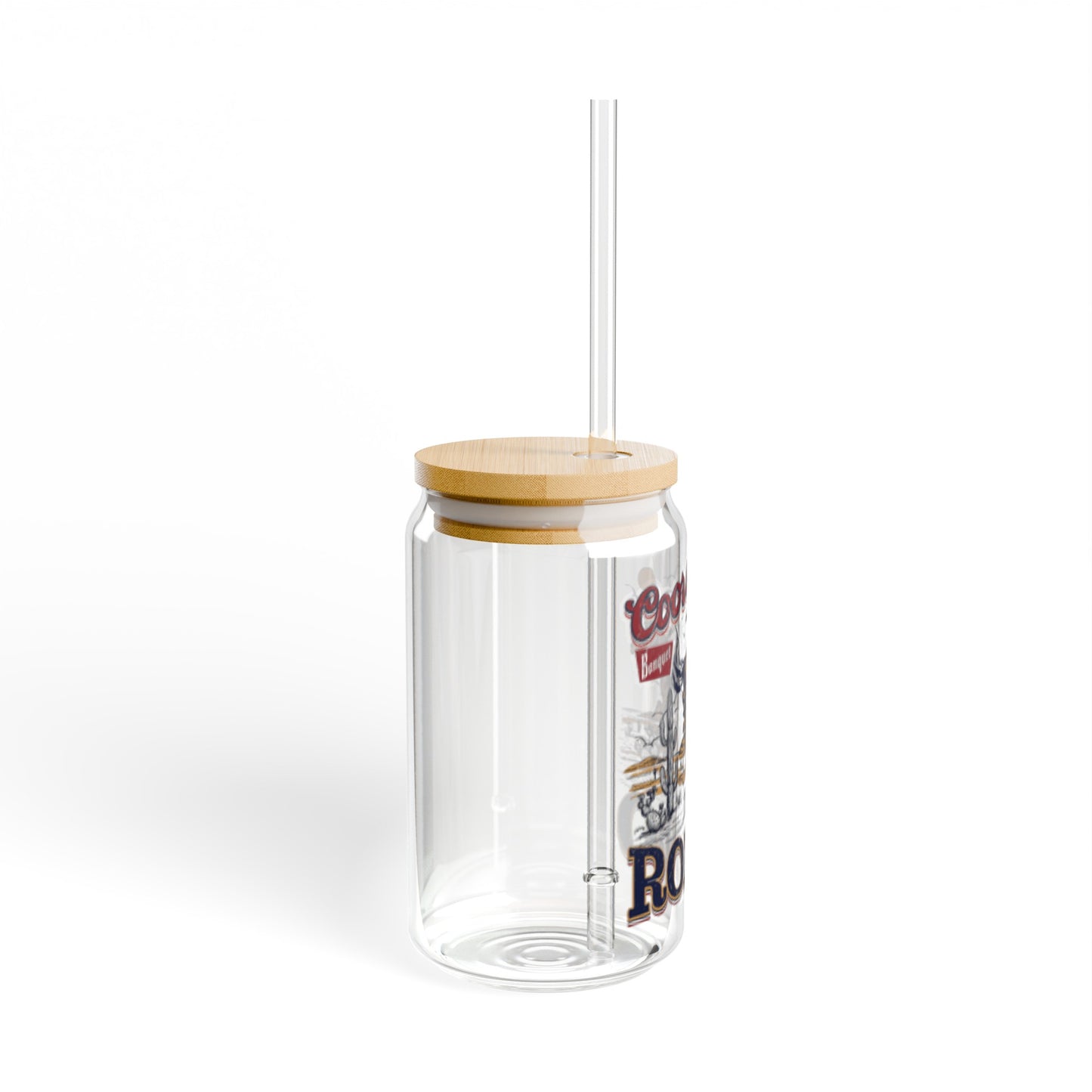 Coors Rodeo 16oz Glass Can with Lid and Straw