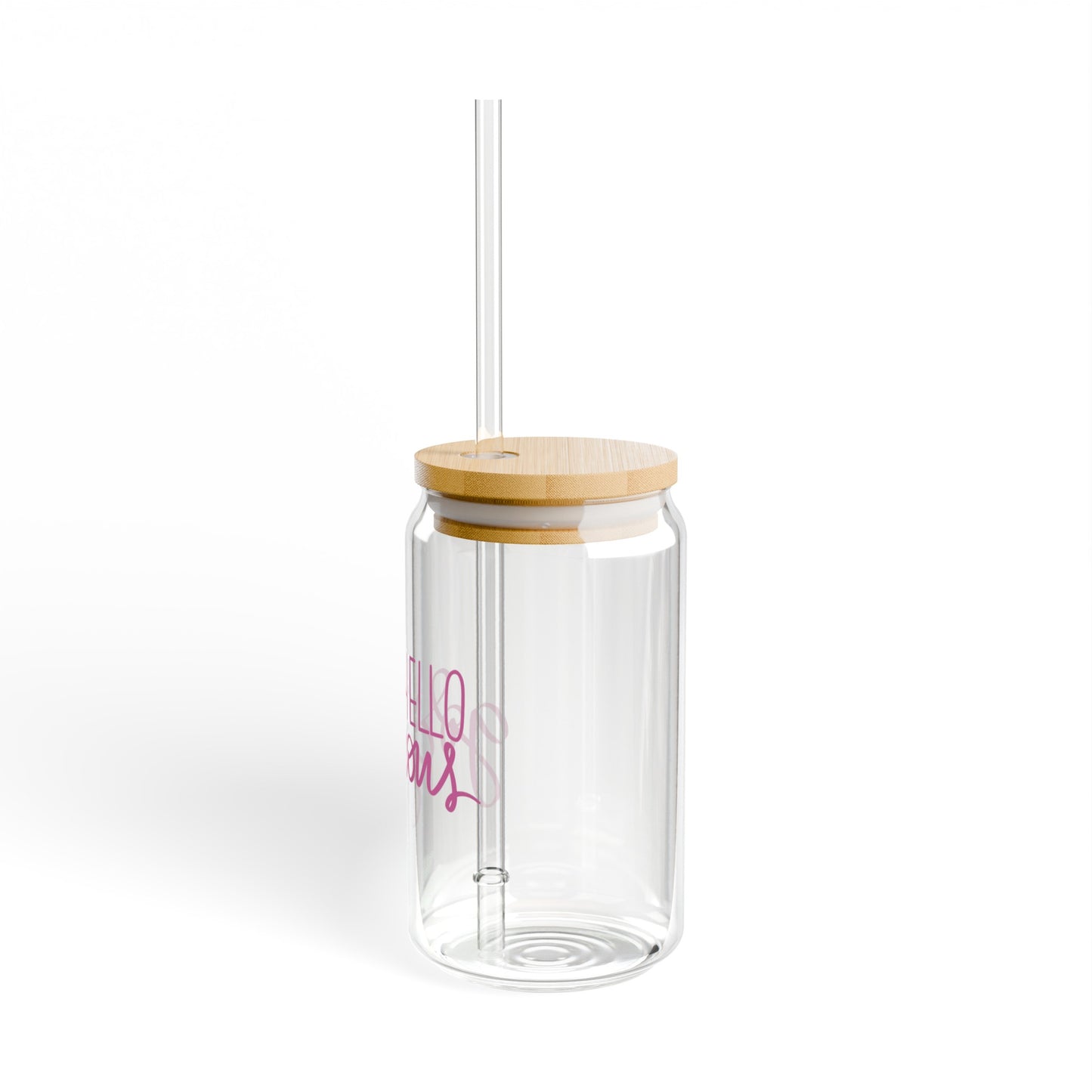 Hello Gorgeous 16oz Glass Can with Lid and Straw