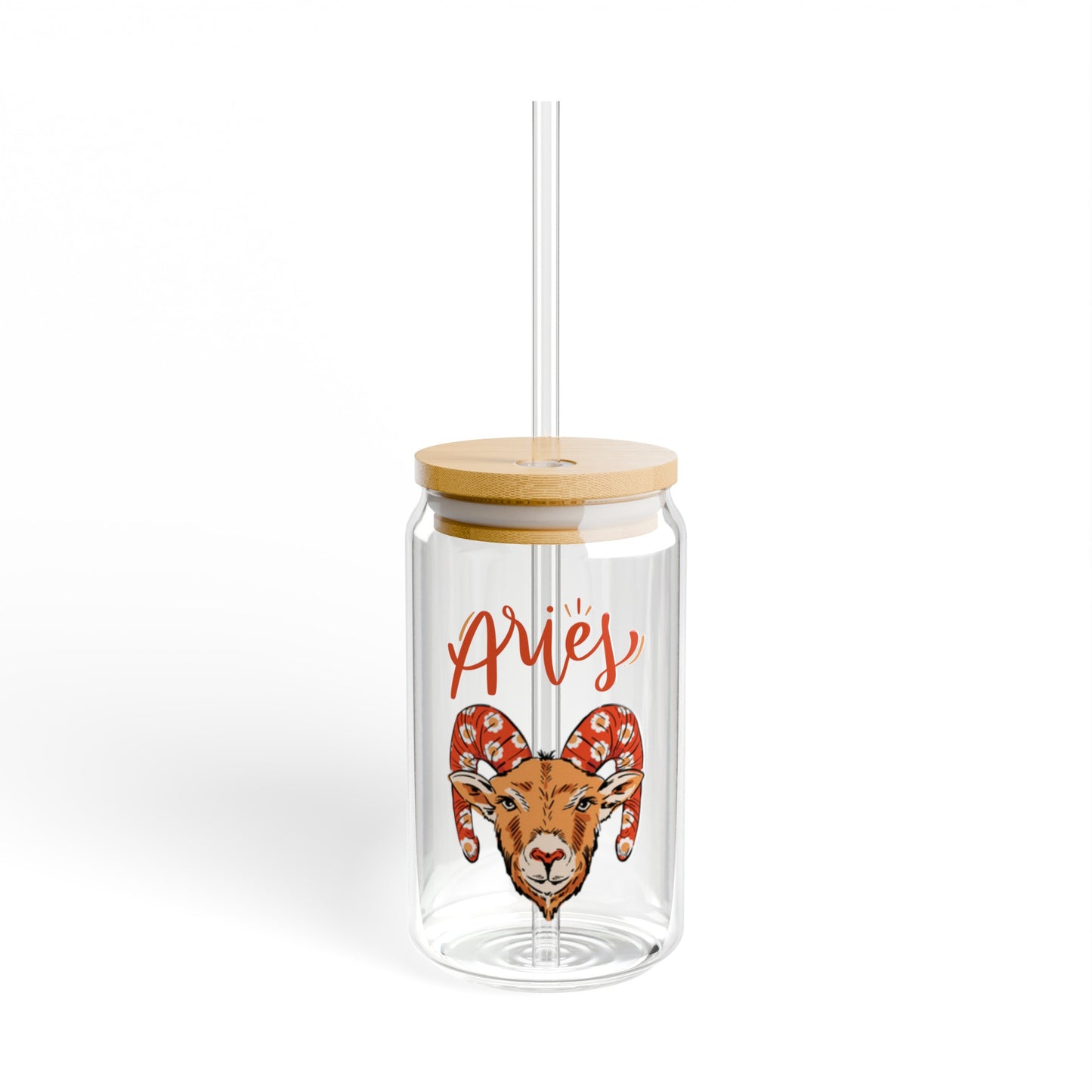 Aries Astrology 16oz Glass Can with Lid and Straw