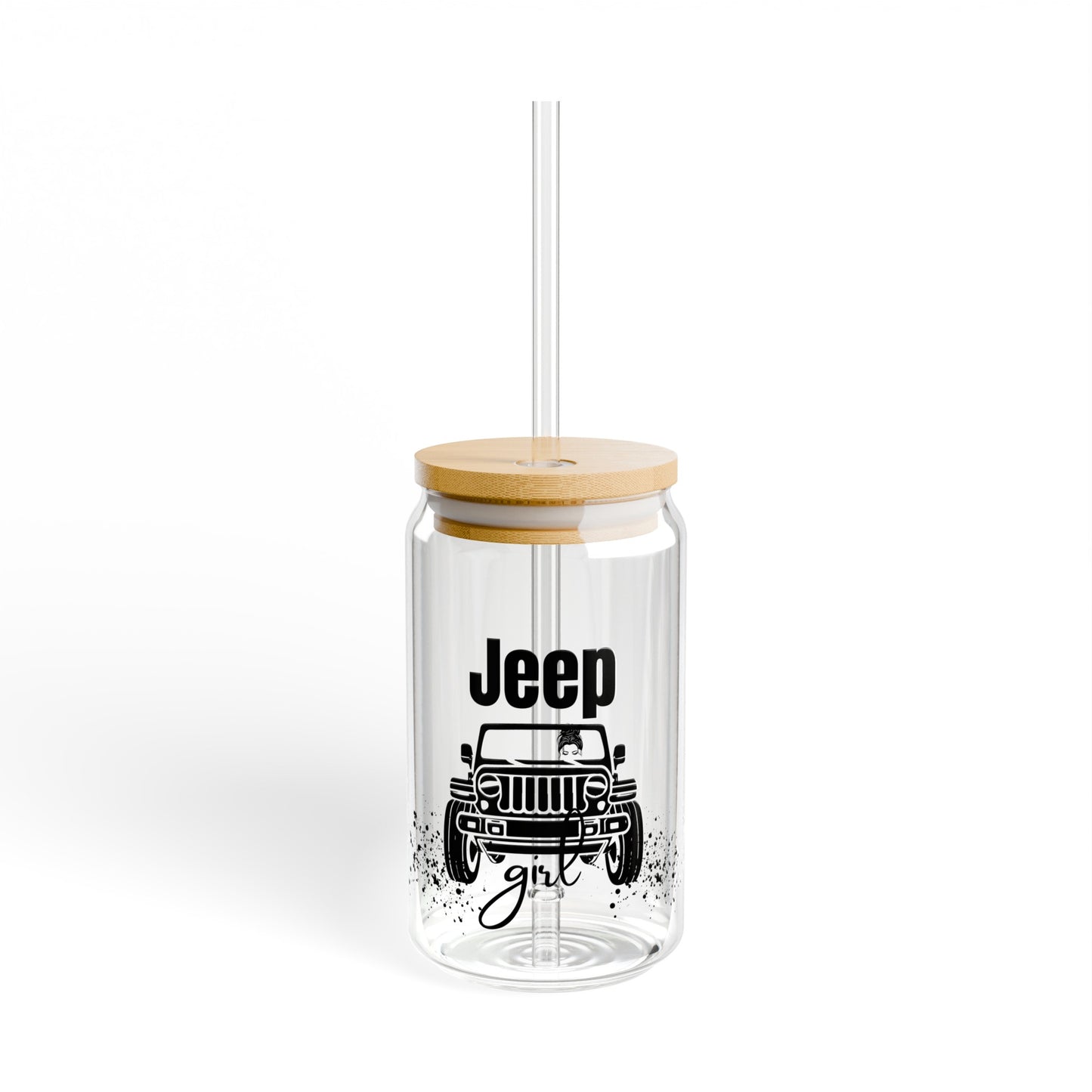 Jeep Girl 16oz Glass Can with Lid and Straw