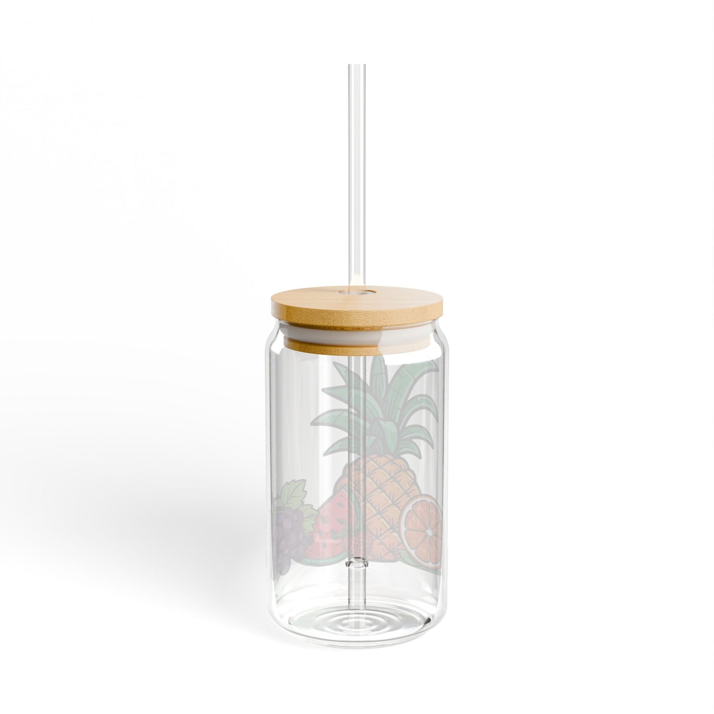 Fruit Glass Can with Lid and Straw