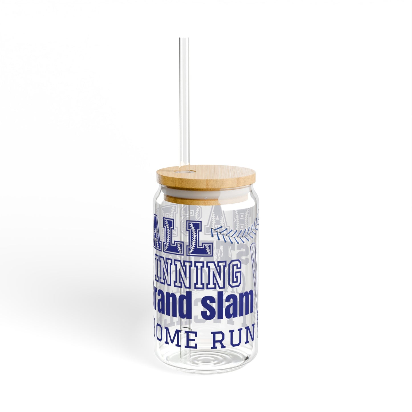 Baseball 16oz Glass Can with Lid and Straw