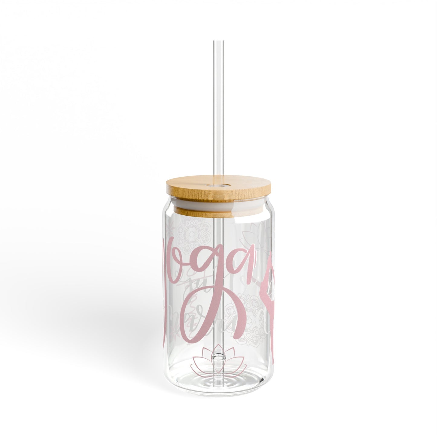 Yoga Love 16oz Glass Can with Lid and Straw