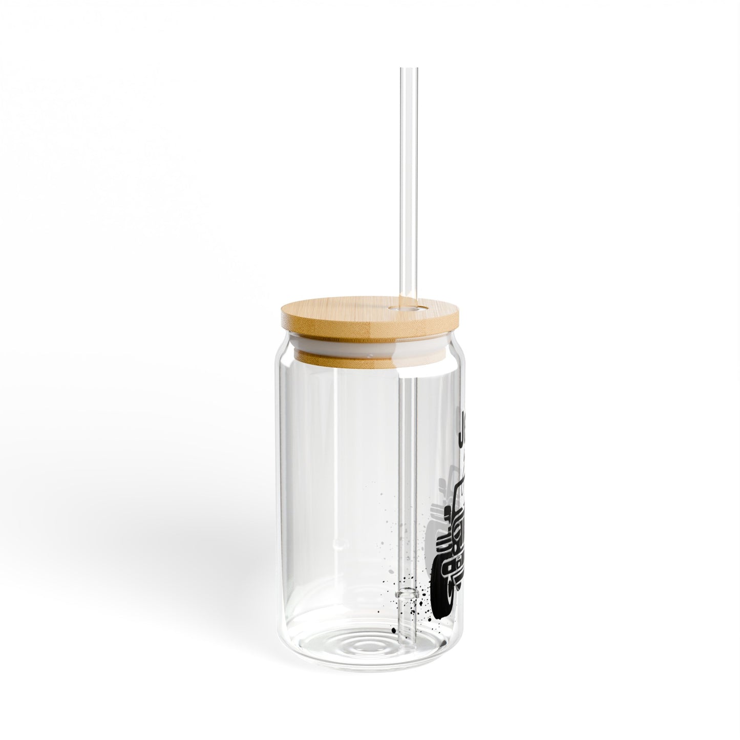 Black Jeep Girl 16oz Glass Can with Lid and Straw
