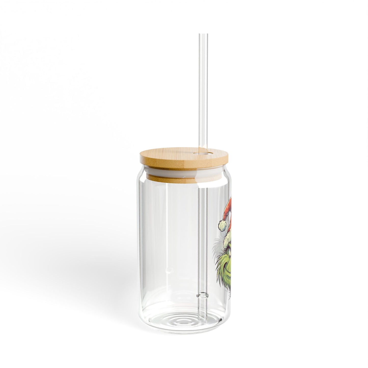 Grinchmas Glass Can with Lid and Straw