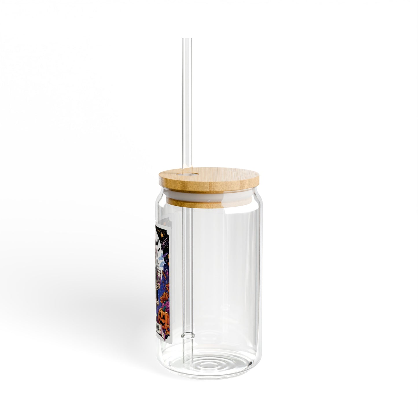 Spooky Mama Tarot 16oz Glass Can with Lid and Straw