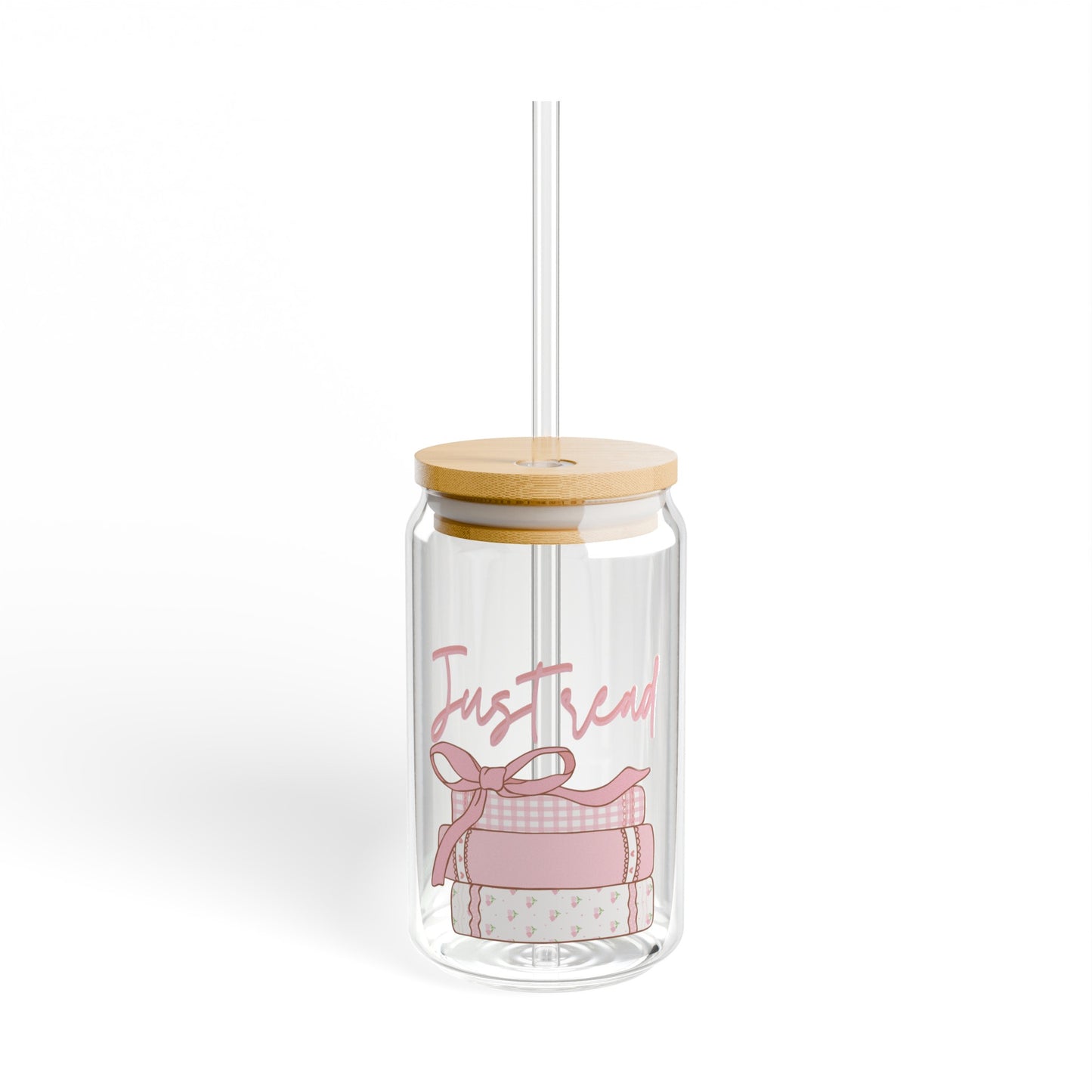 Just Read Book 16oz Glass Can with Lid and Straw
