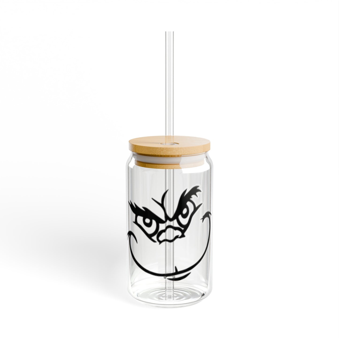 Grinch Smile 16oz Glass Can with Lid and Straw