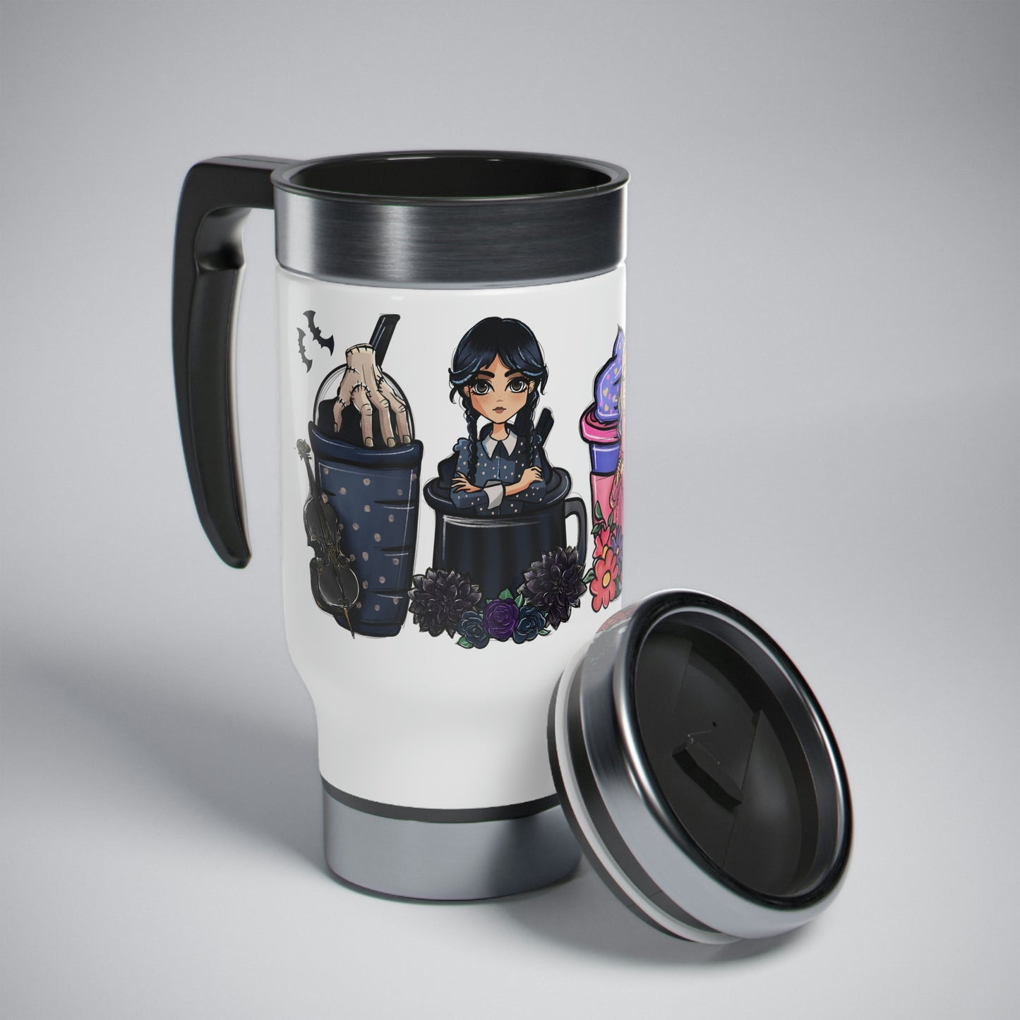 Wednesday Enid BFF Stainless Steel Travel Mug with Handle, 14oz