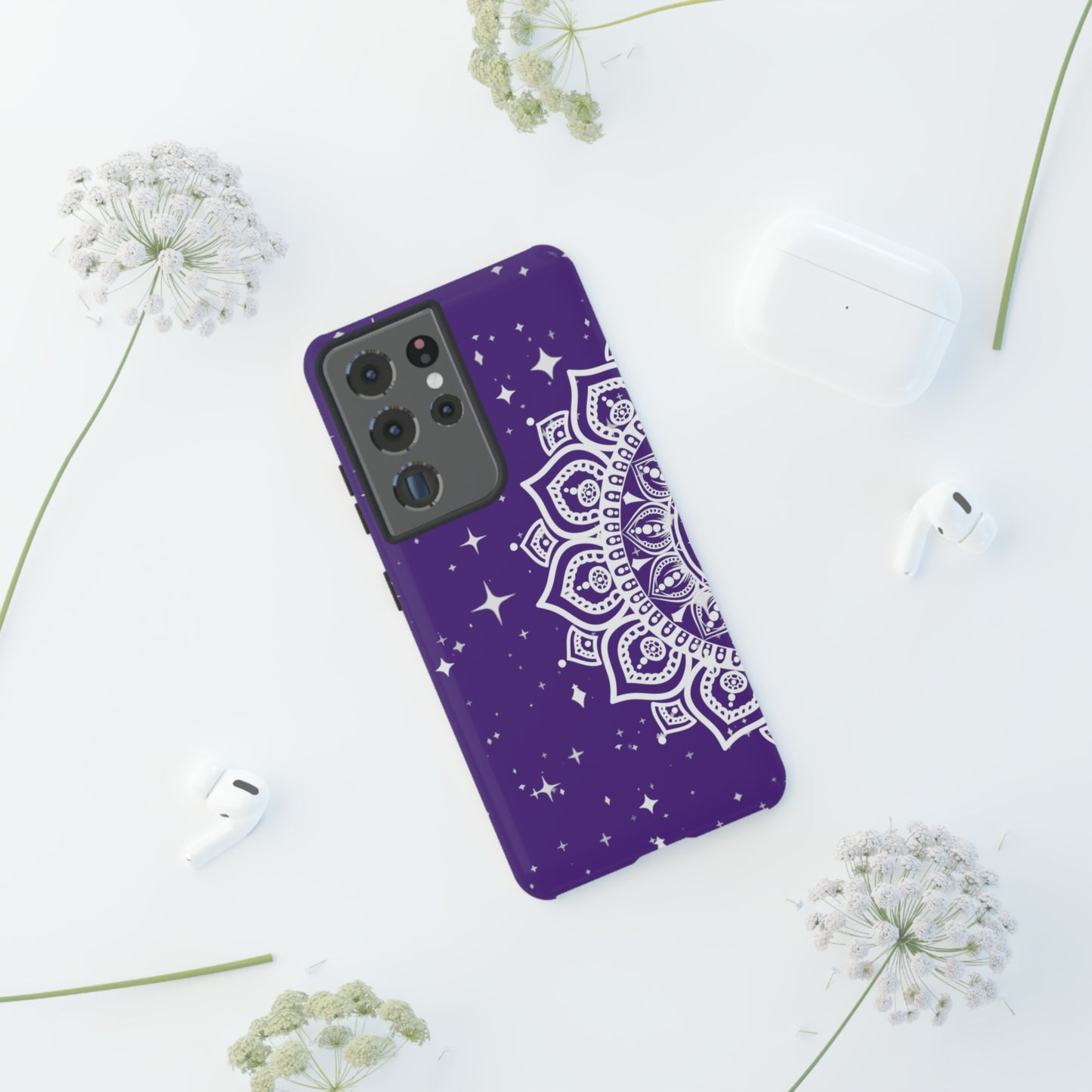 Purple mandala protective phone case for iPhone, Samsung and Google