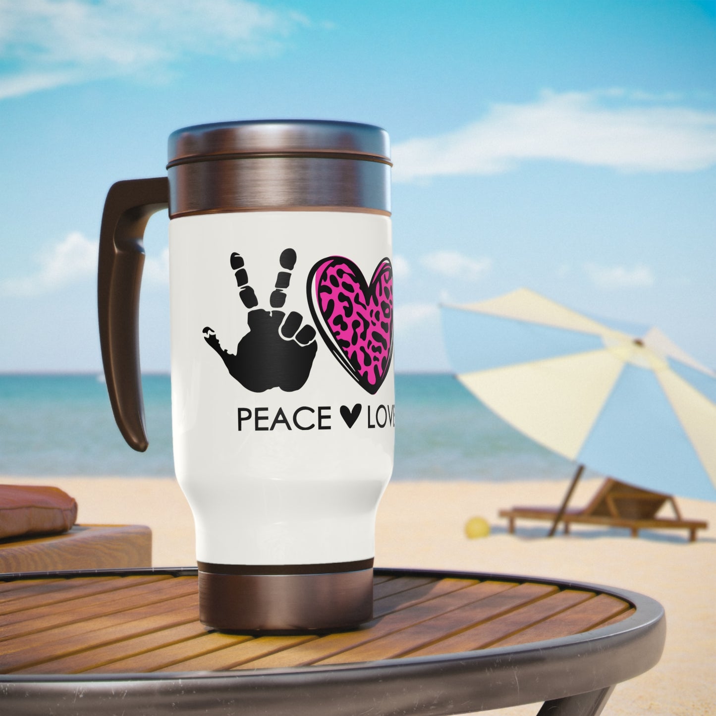 Peace Love 4x4 Stainless Steel Travel Mug with Handle, 14oz