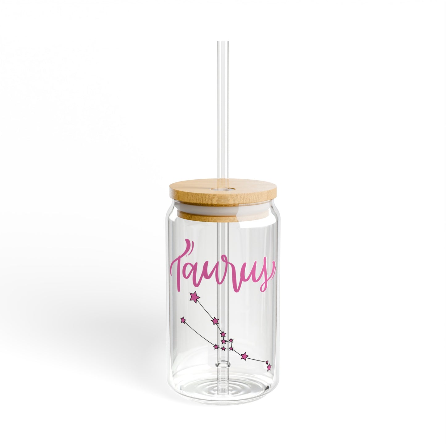 Taurus 16oz Glass Can with Lid and Straw