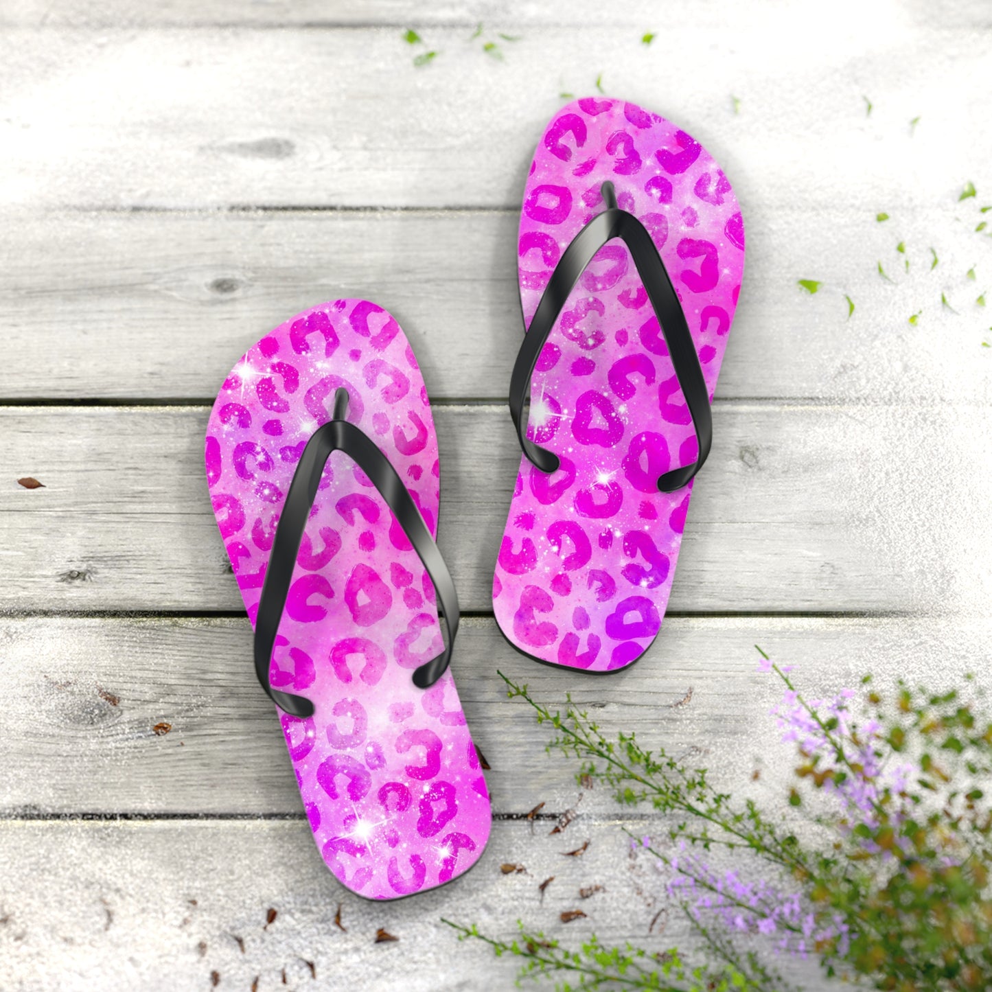 Hot Pink Leopard Flip Flops