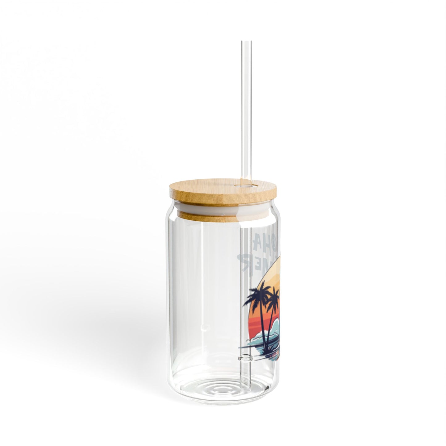 Aloha Summer 16oz Glass Can with Lid and Straw