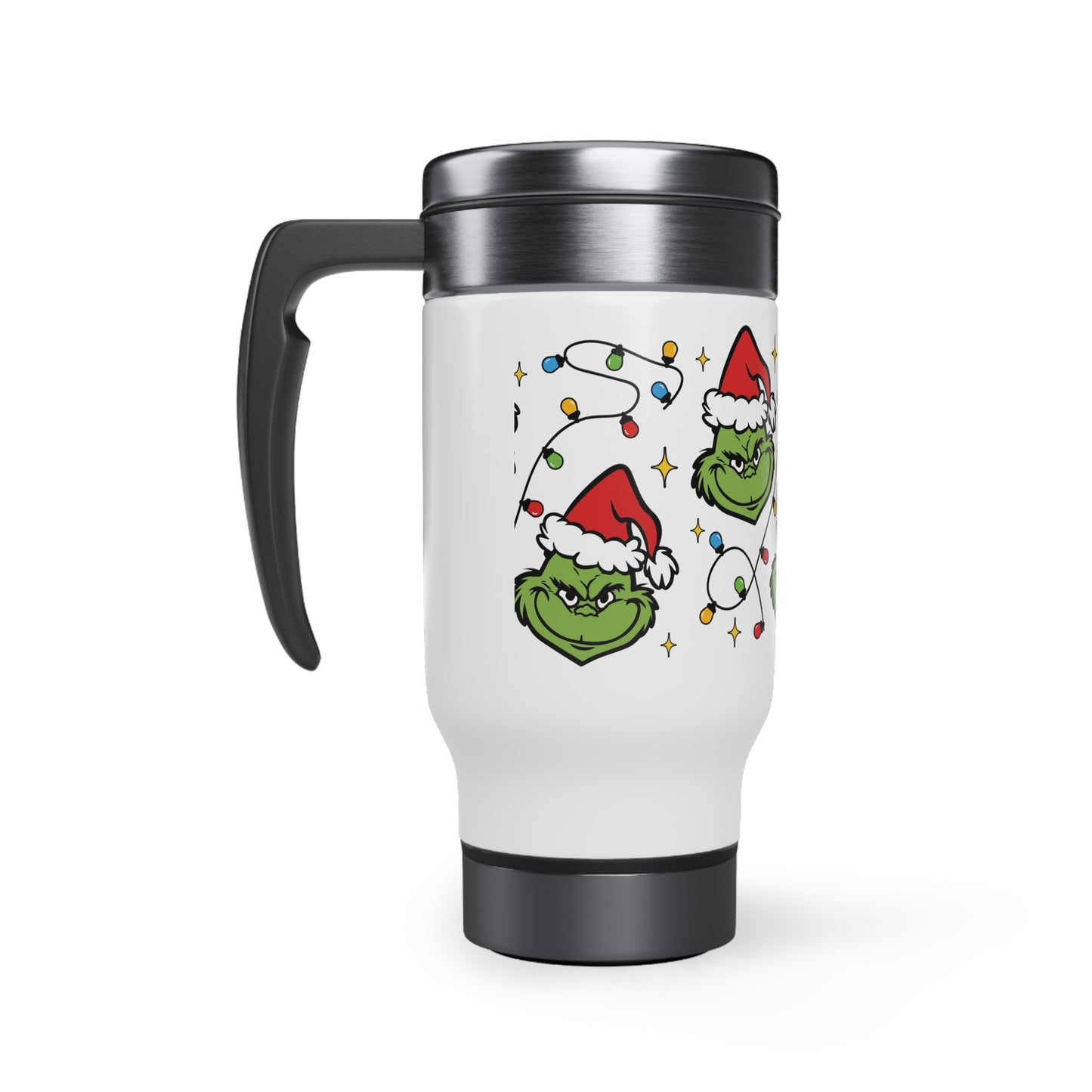 Grinchmas Lights Stainless Steel Travel Mug with Handle, 14oz