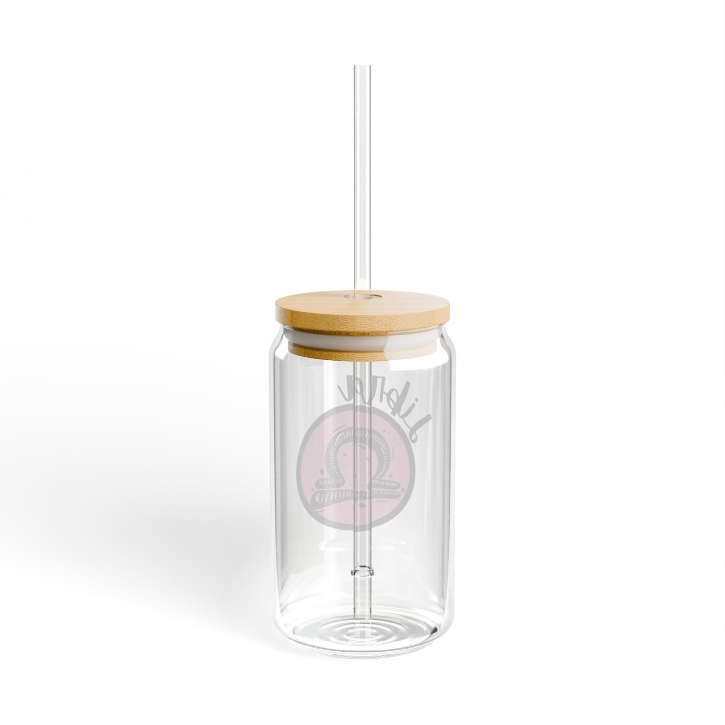 Pink and Black Libra 16oz Glass Can with Lid and Straw