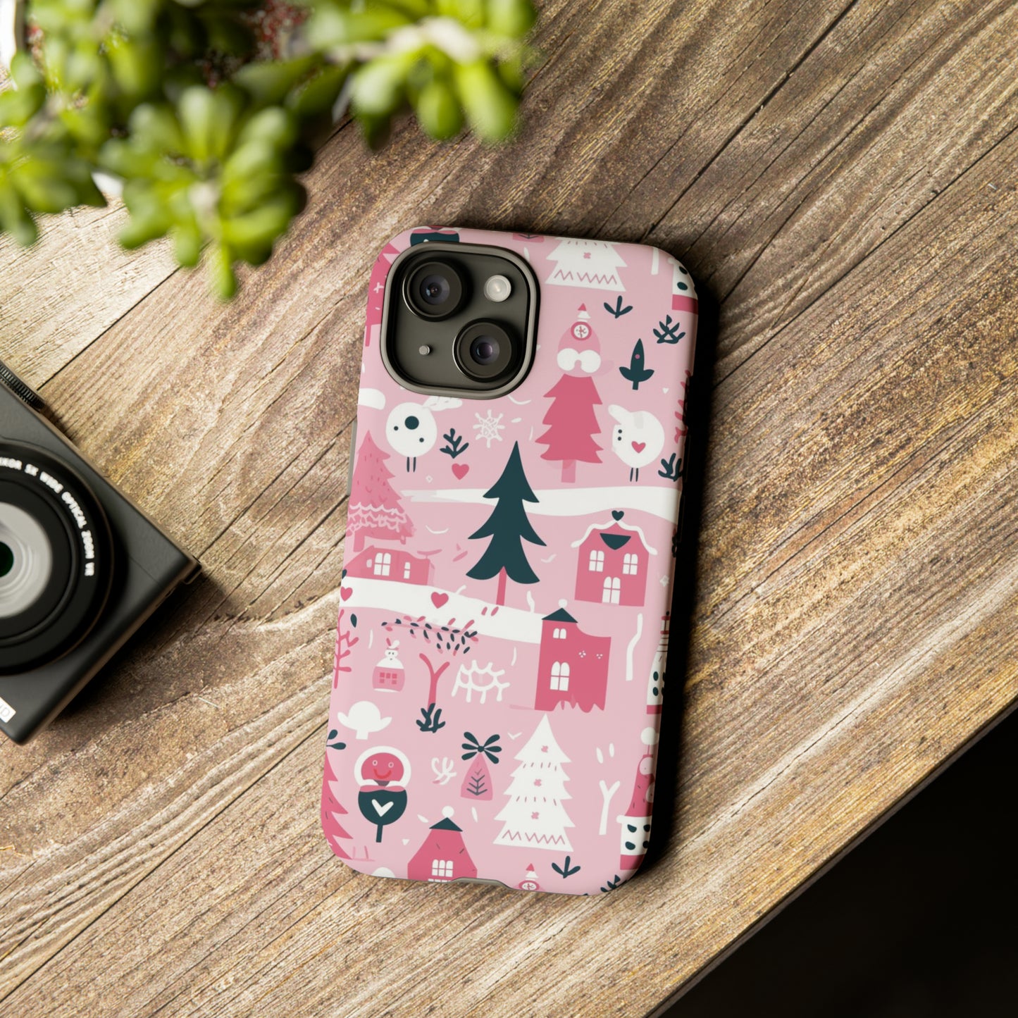 Pink Christmas Design Protective Case for Iphone, Samsung and Google Phones