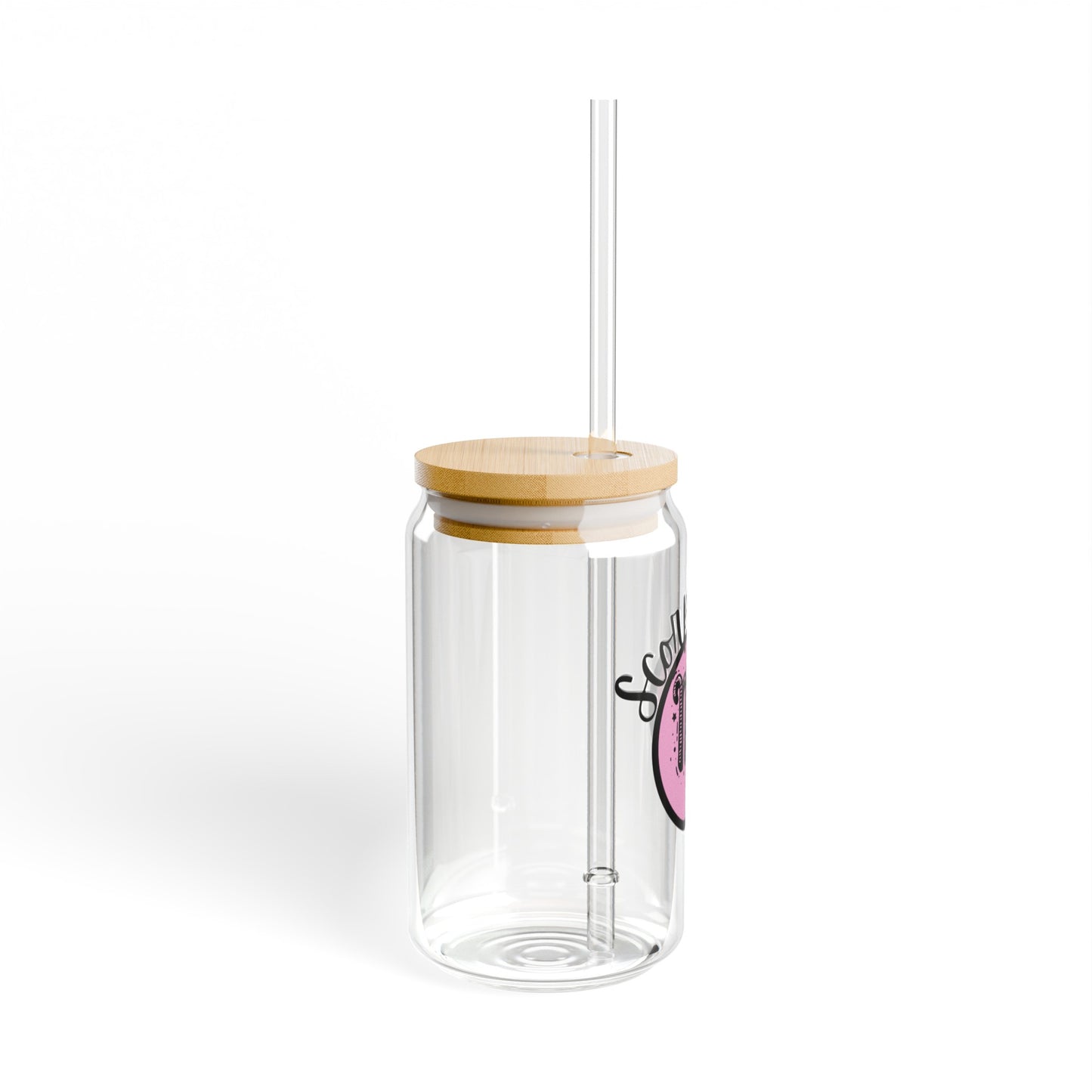 Pink and Black Scorpio 16oz Glass Can with Lid and Straw