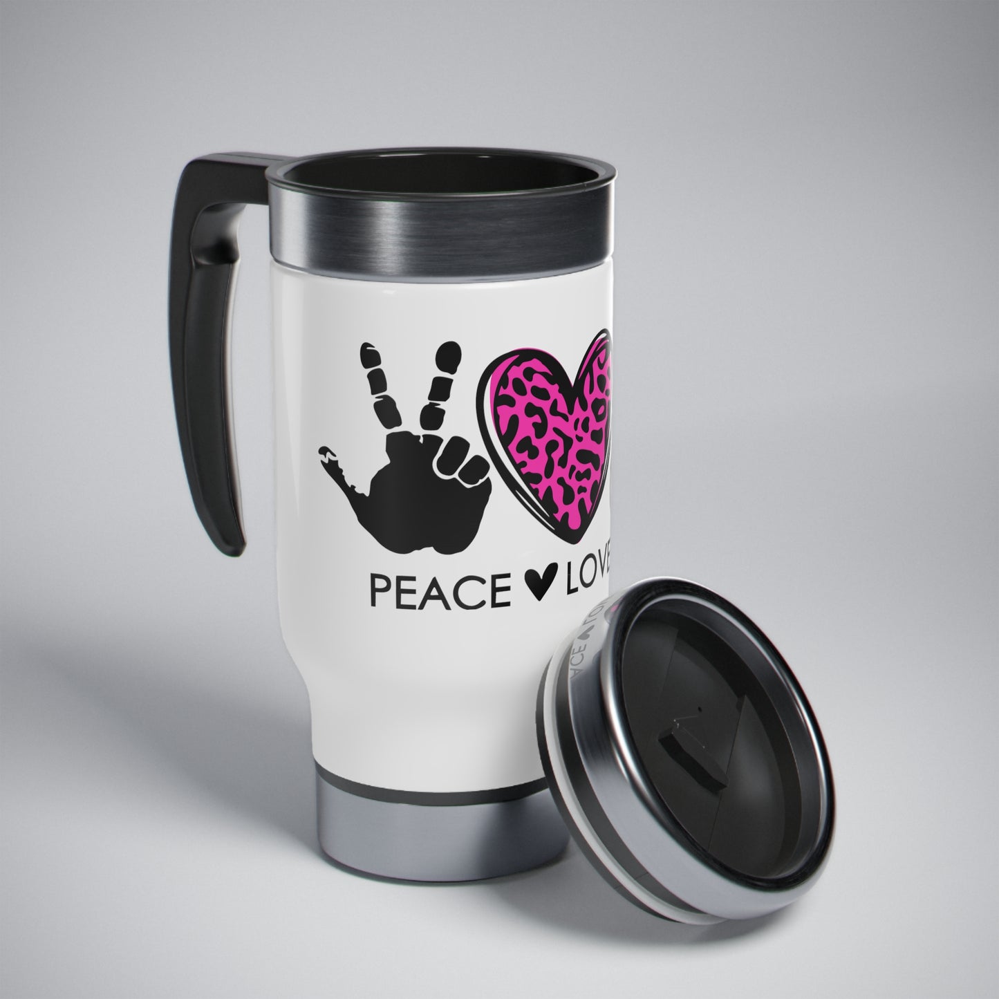 Peace Love 4x4 Stainless Steel Travel Mug with Handle, 14oz