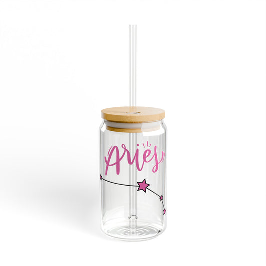 Aries 16oz Glass Can with Lid and Straw