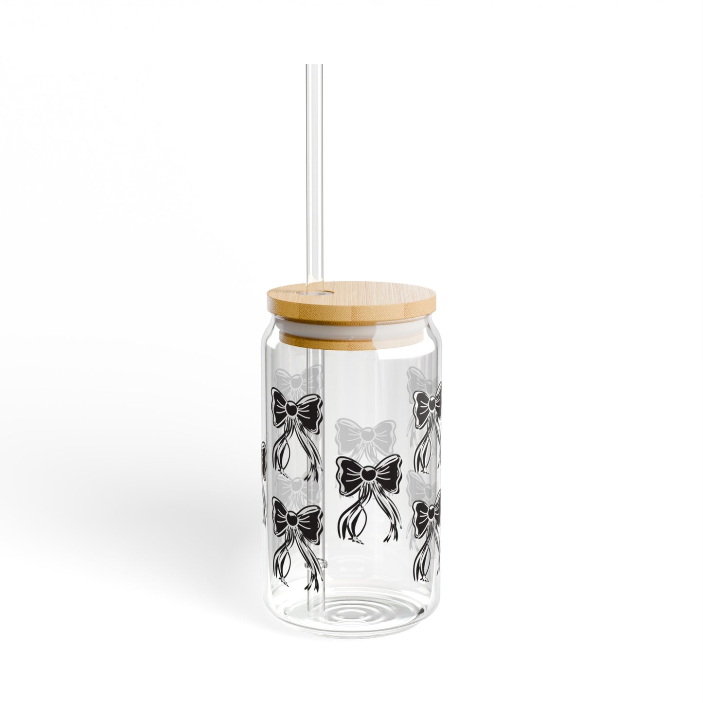 Black Bows Halloween 16oz Glass Can with Lid and Straw