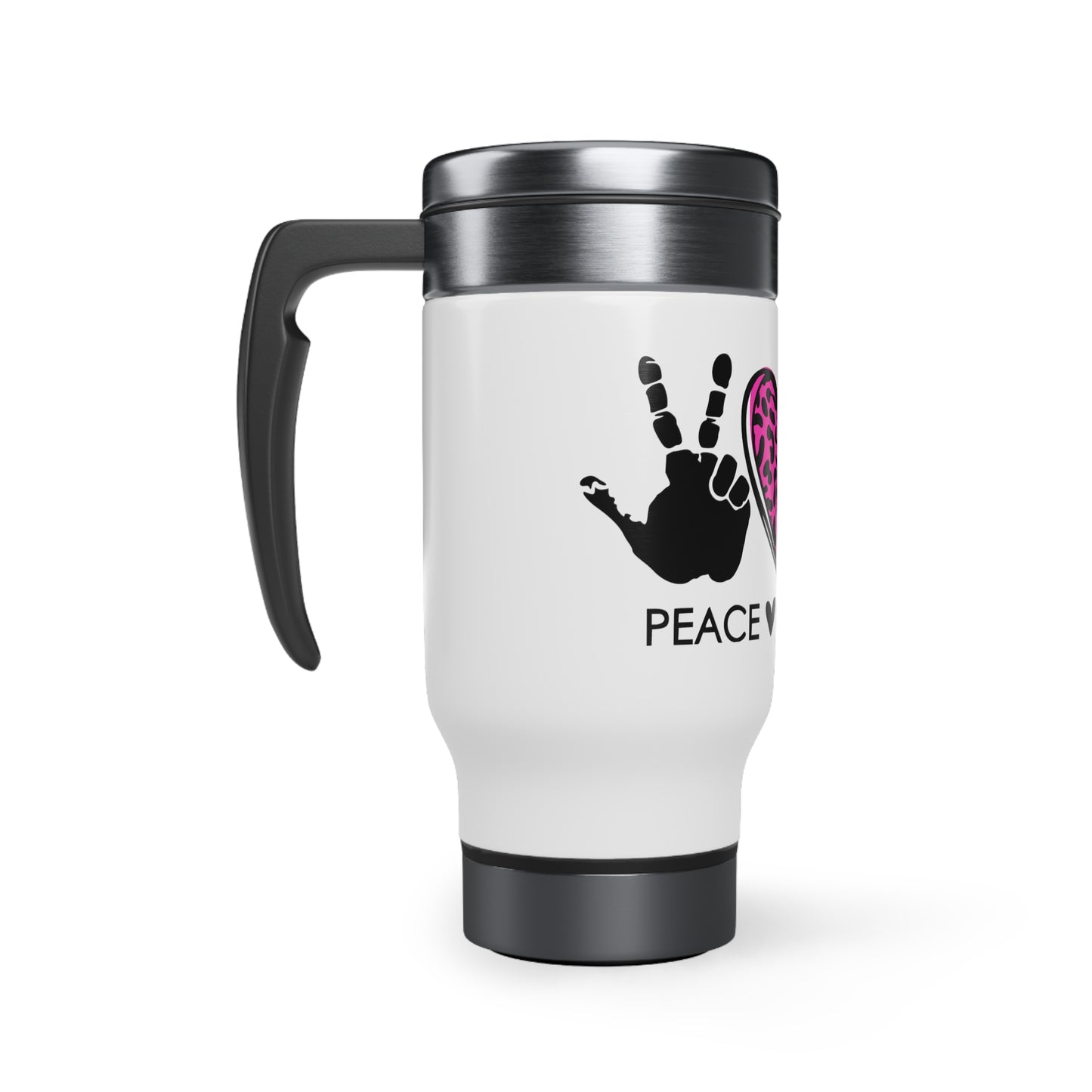 Peace Love 4x4 Stainless Steel Travel Mug with Handle, 14oz