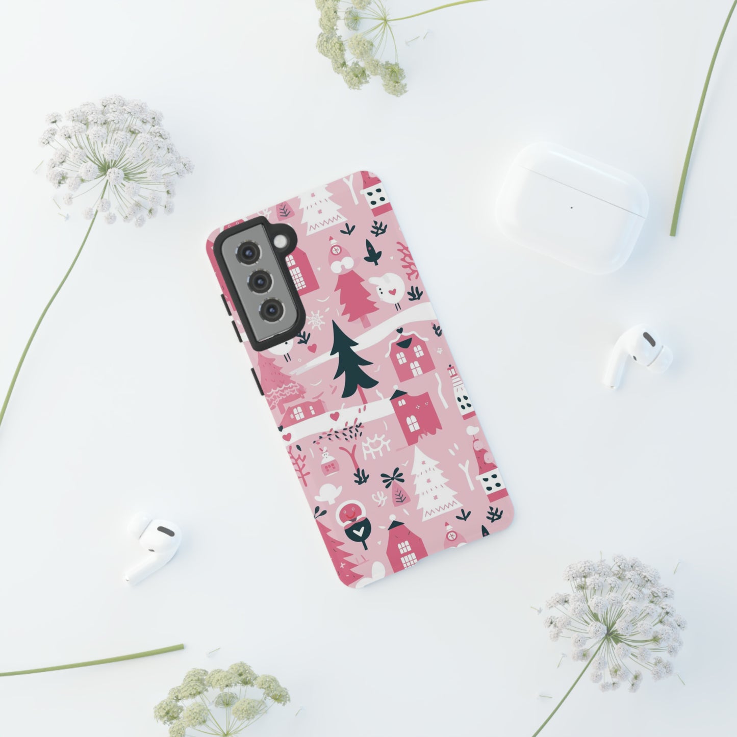 Pink Christmas Design Protective Case for Iphone, Samsung and Google Phones