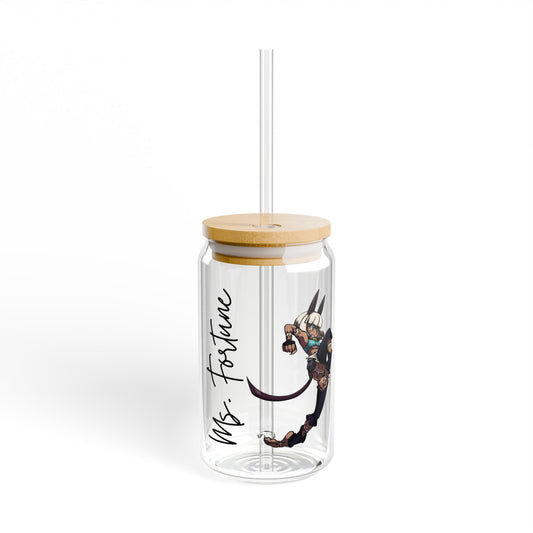 Ms. Fortune 16oz Glass Can with Lid and Straw