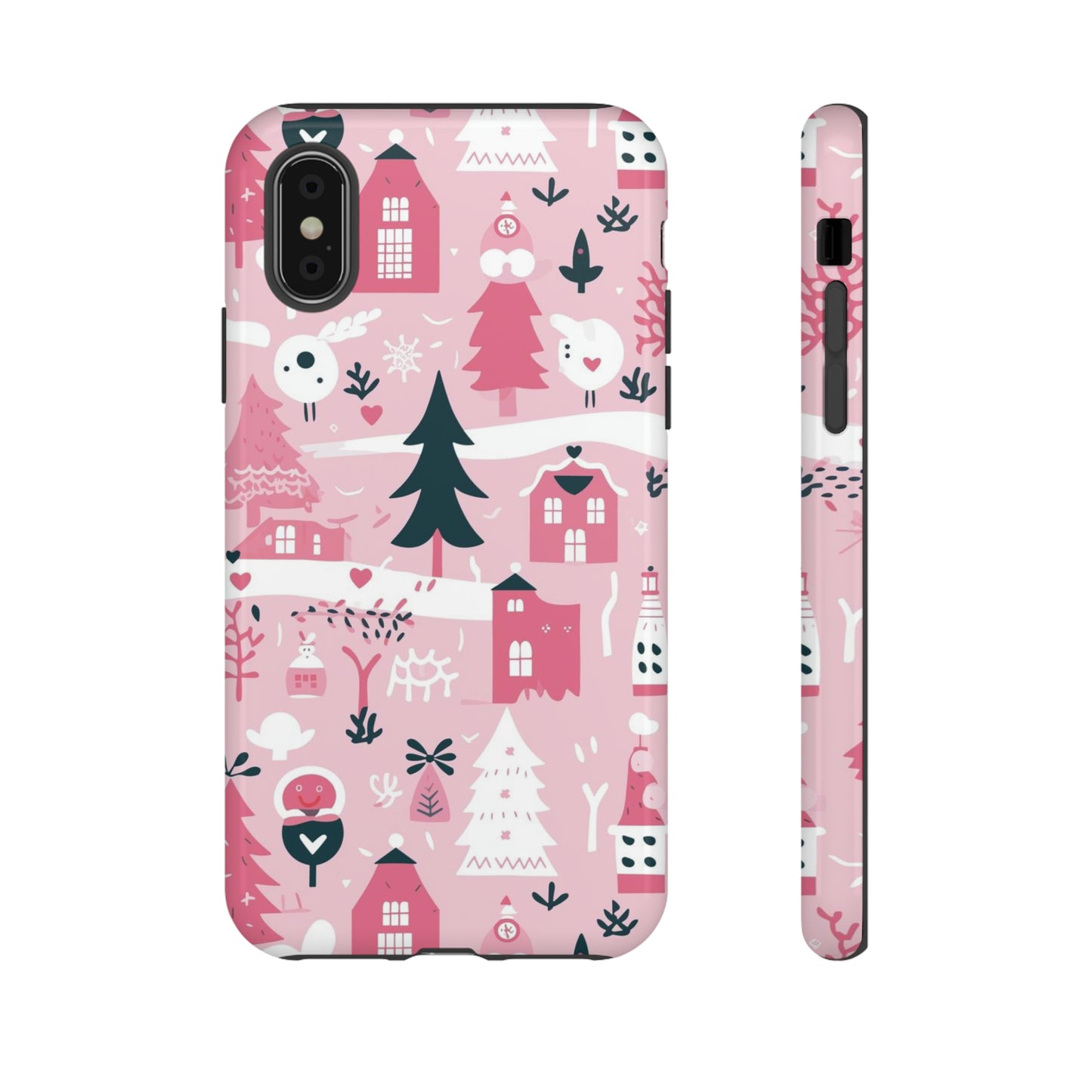 Pink Christmas Design Protective Case for Iphone, Samsung and Google Phones