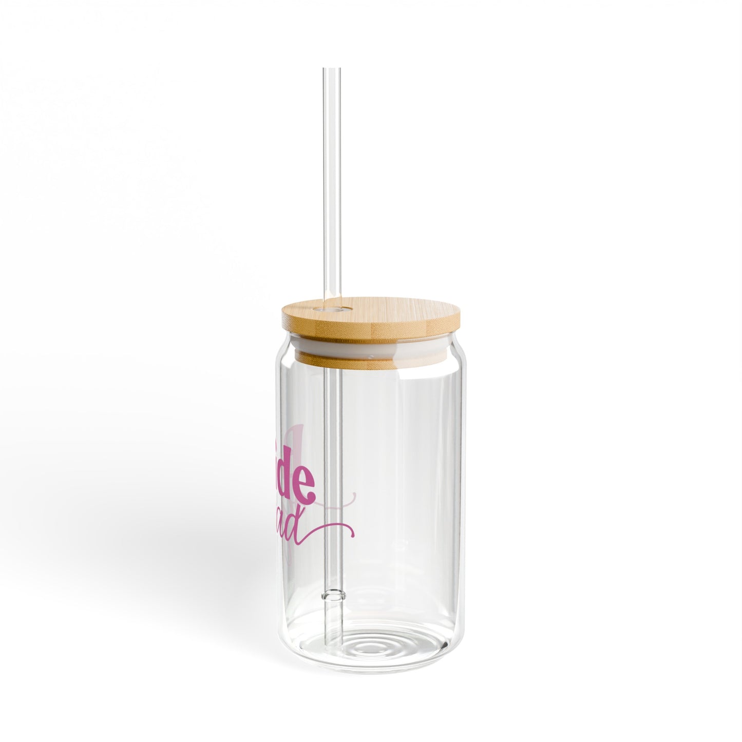 Pink Bride Squad 16oz Glass Can with Lid and Straw