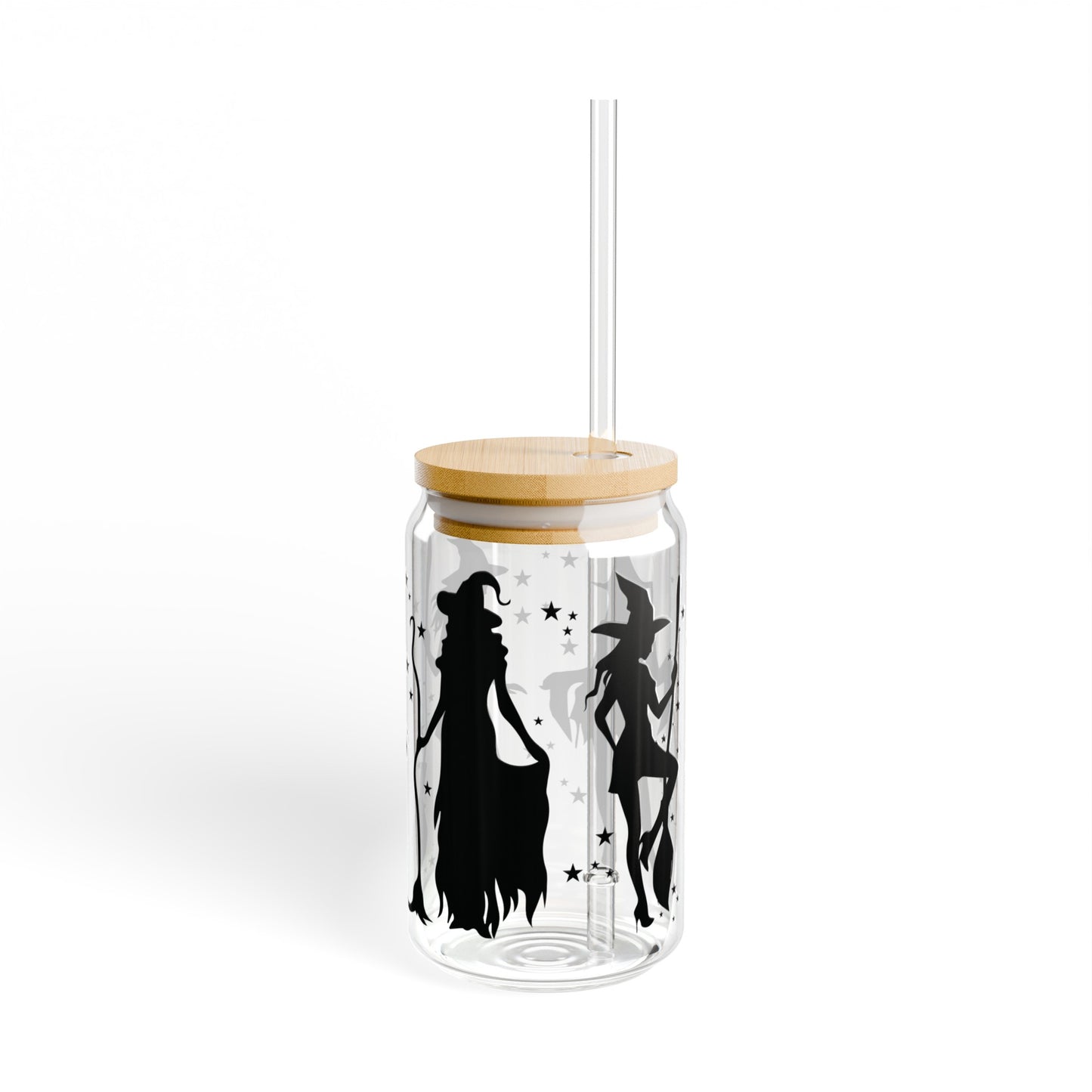 Witch 16oz Glass Can with Lid and Straw