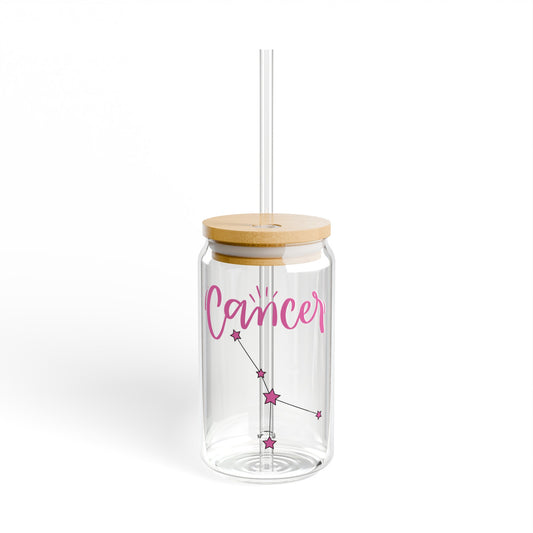 Cancer 16oz Glass Can with Lid and Straw