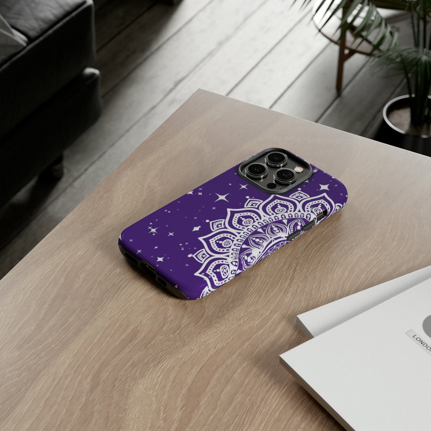 Purple mandala protective phone case for iPhone, Samsung and Google