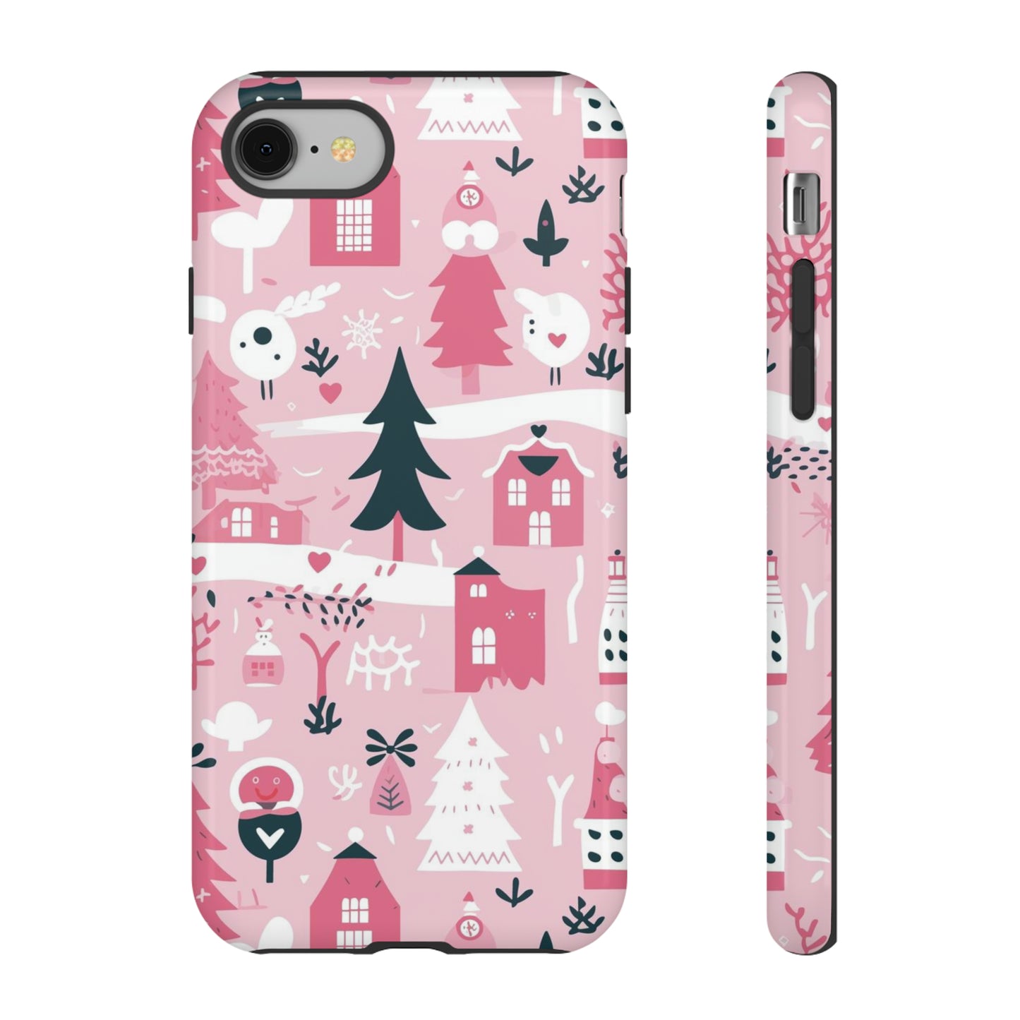 Pink Christmas Design Protective Case for Iphone, Samsung and Google Phones