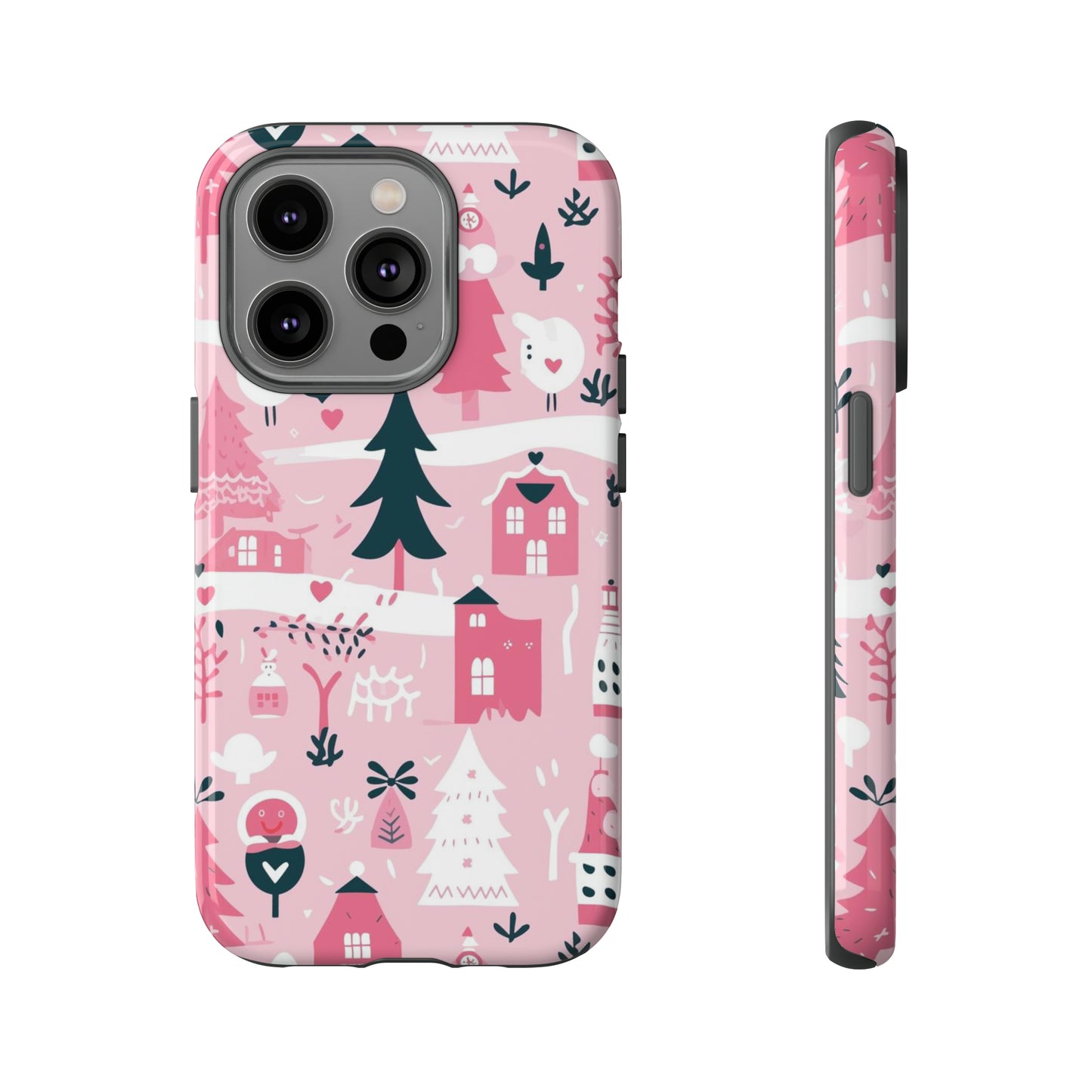 Pink Christmas Design Protective Case for Iphone, Samsung and Google Phones